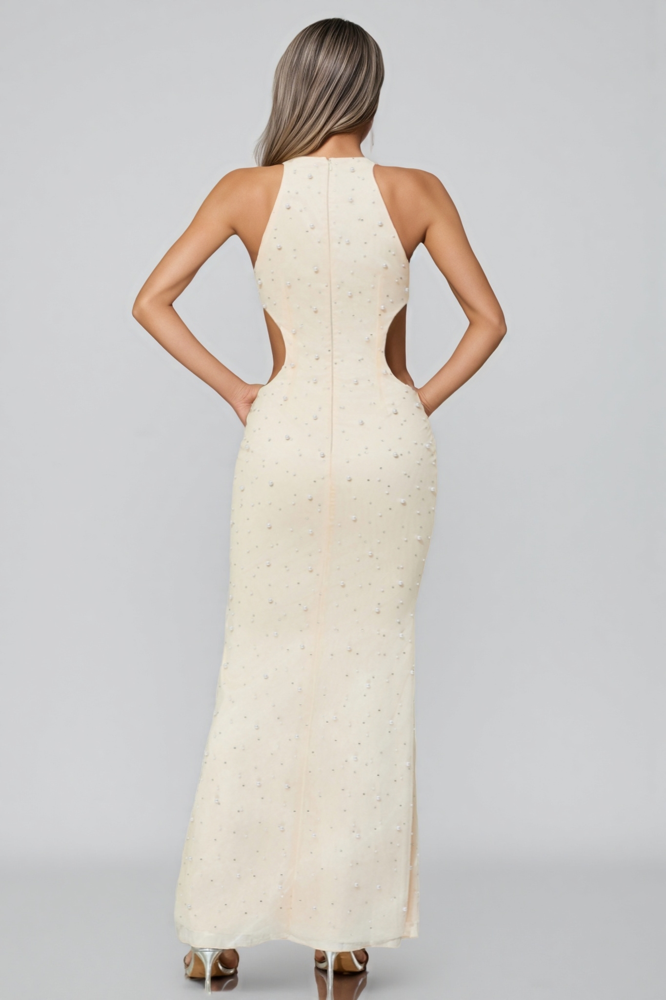 Brucese Neckless Backless Beaded Maxi Dress