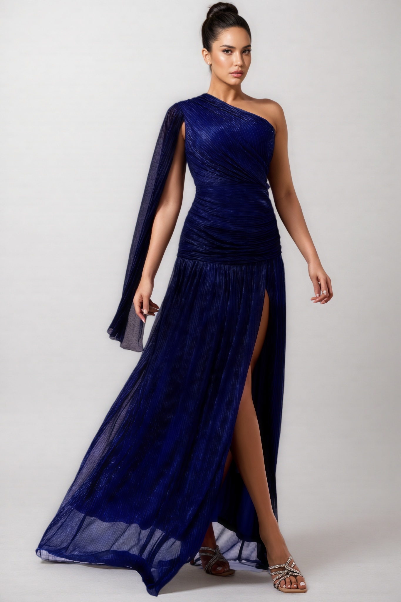 Desti Slanted Collar Slit Maxi Dress