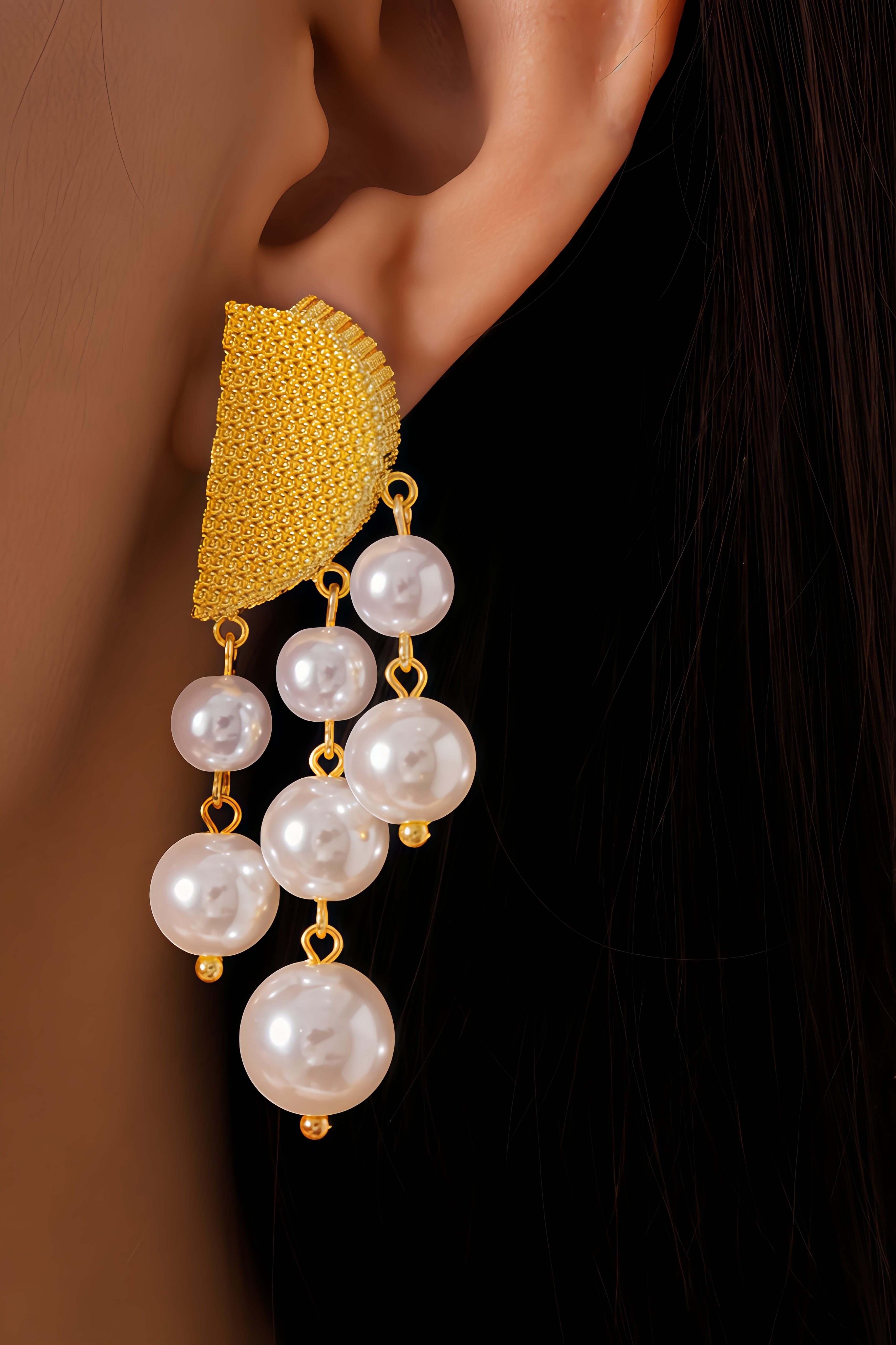 Lucas Geometric Pearl Tassel Earrings