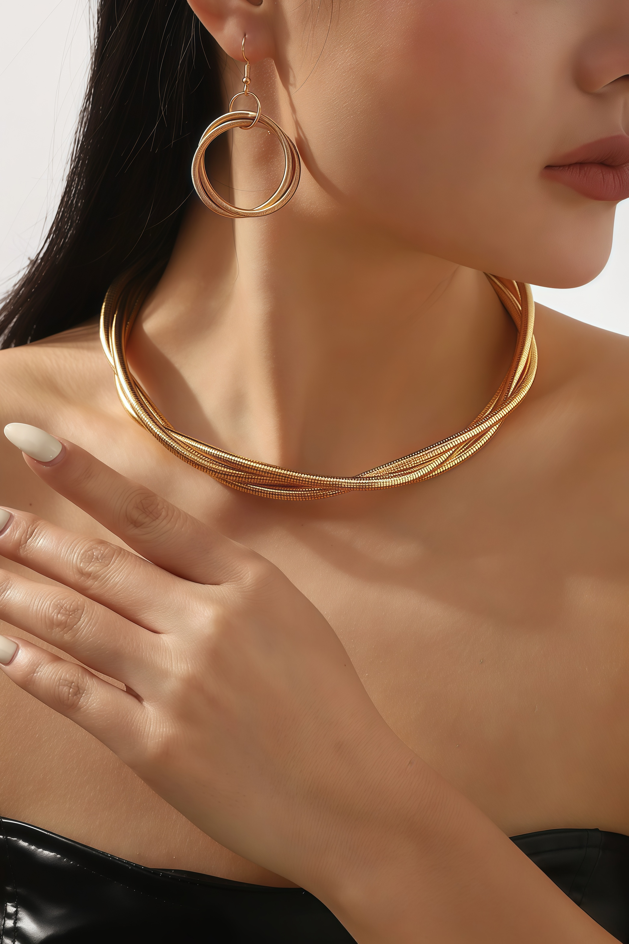 Ulysses Triple Wire Wrap Around Clasp Necklace & Earrings Set