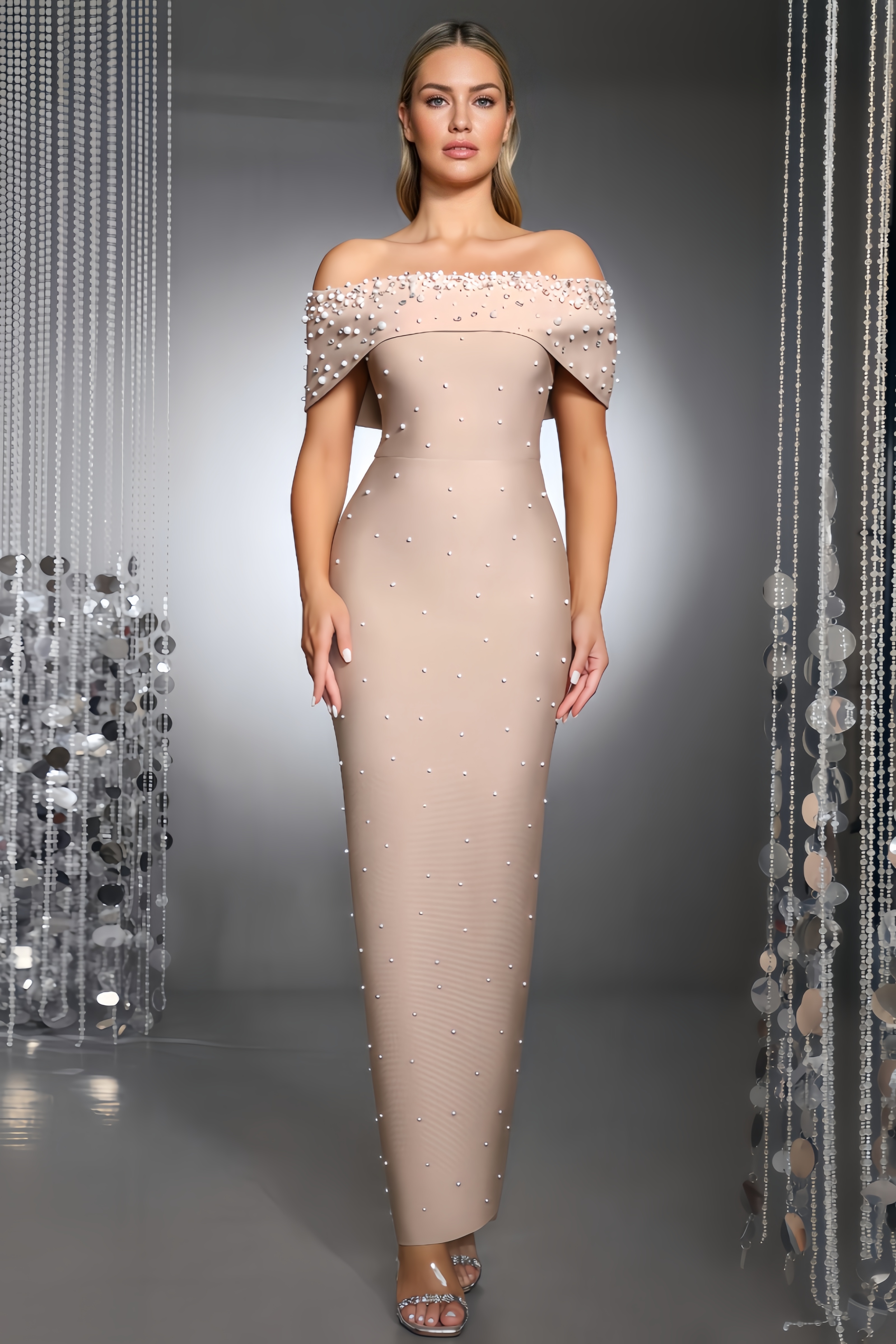 Zekef Pearl-Trimmed Bandage Maxi Dress