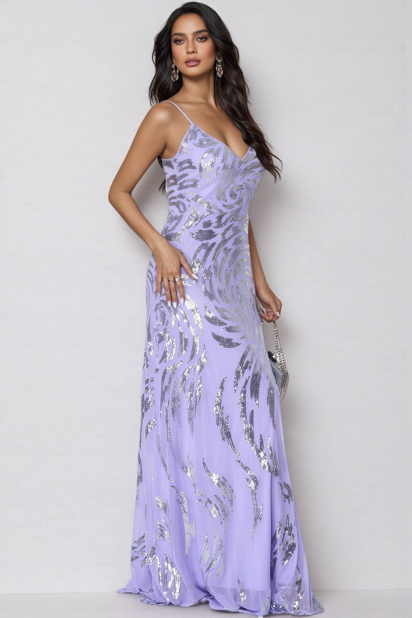 Benjamd Purple V-neck Sequin Maxi Dress
