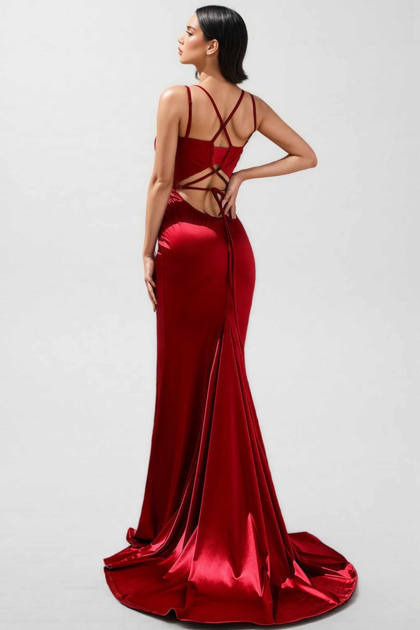 Thorne Red Halter Fishtail Maxi Dress