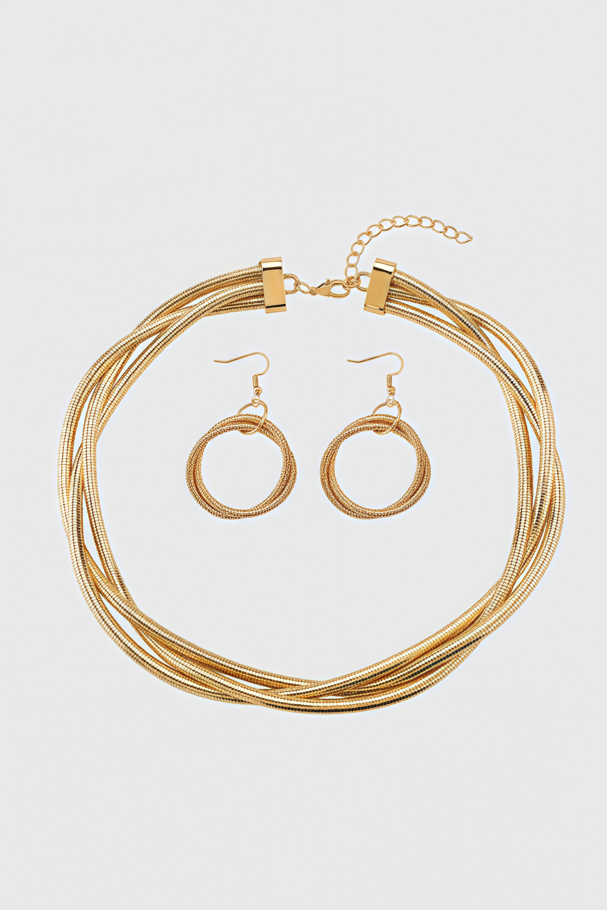 Ulysses Triple Wire Wrap Around Clasp Necklace & Earrings Set