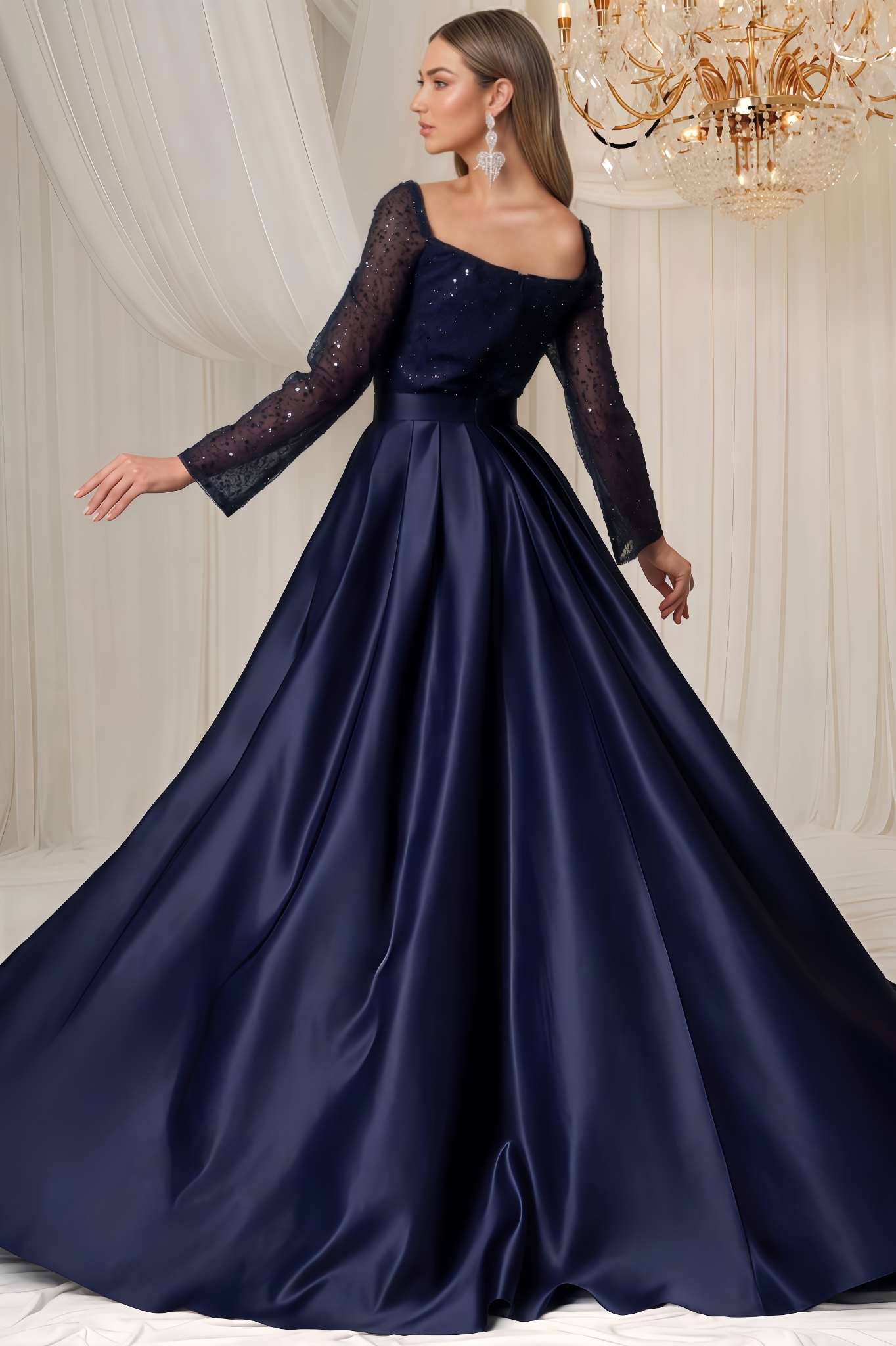 Jonilt Sequin Cape Detachable Two-Piece Maxi Dress