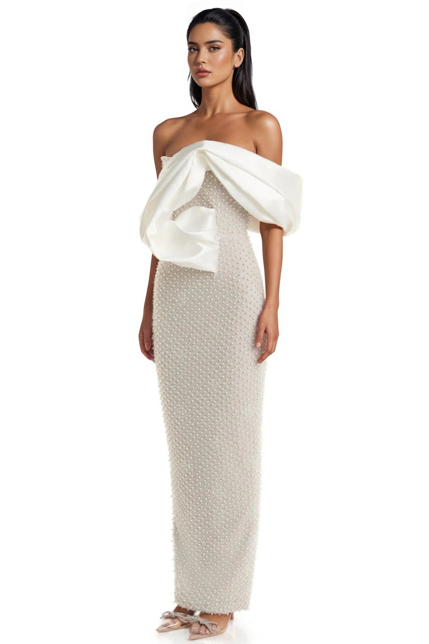 Lyra Pearl Embellished Off-shoulder Maxi Dress