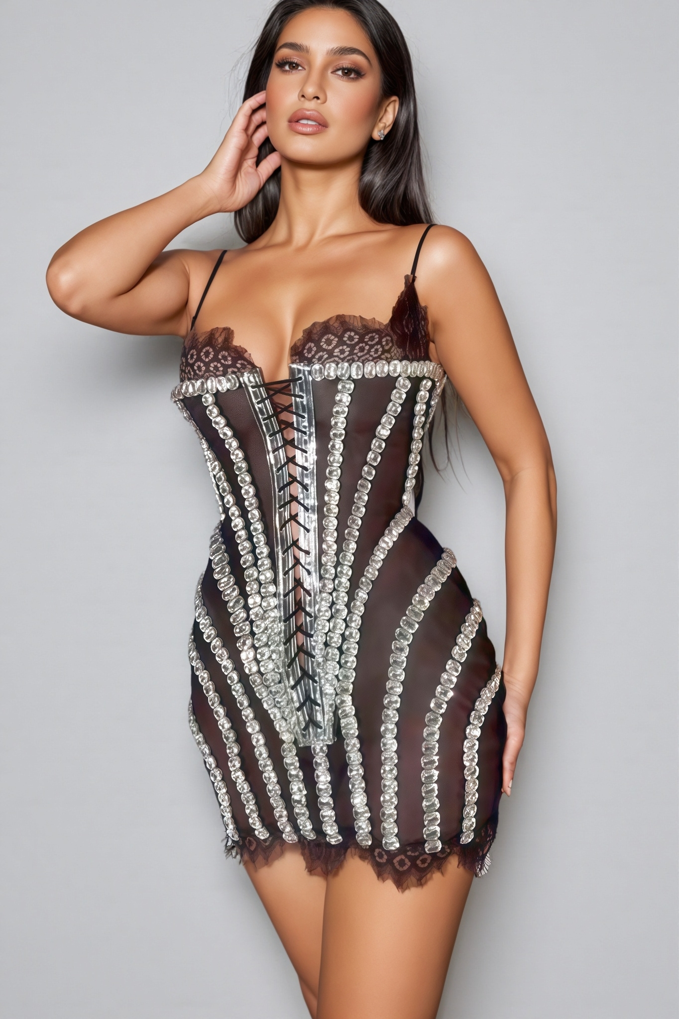 Wensd Strapless Lace Embellished Mini Dress