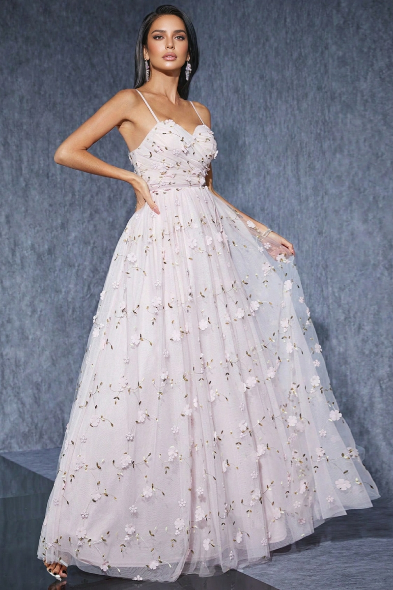 Maelys Embroidered Pink Halter Maxi Dress