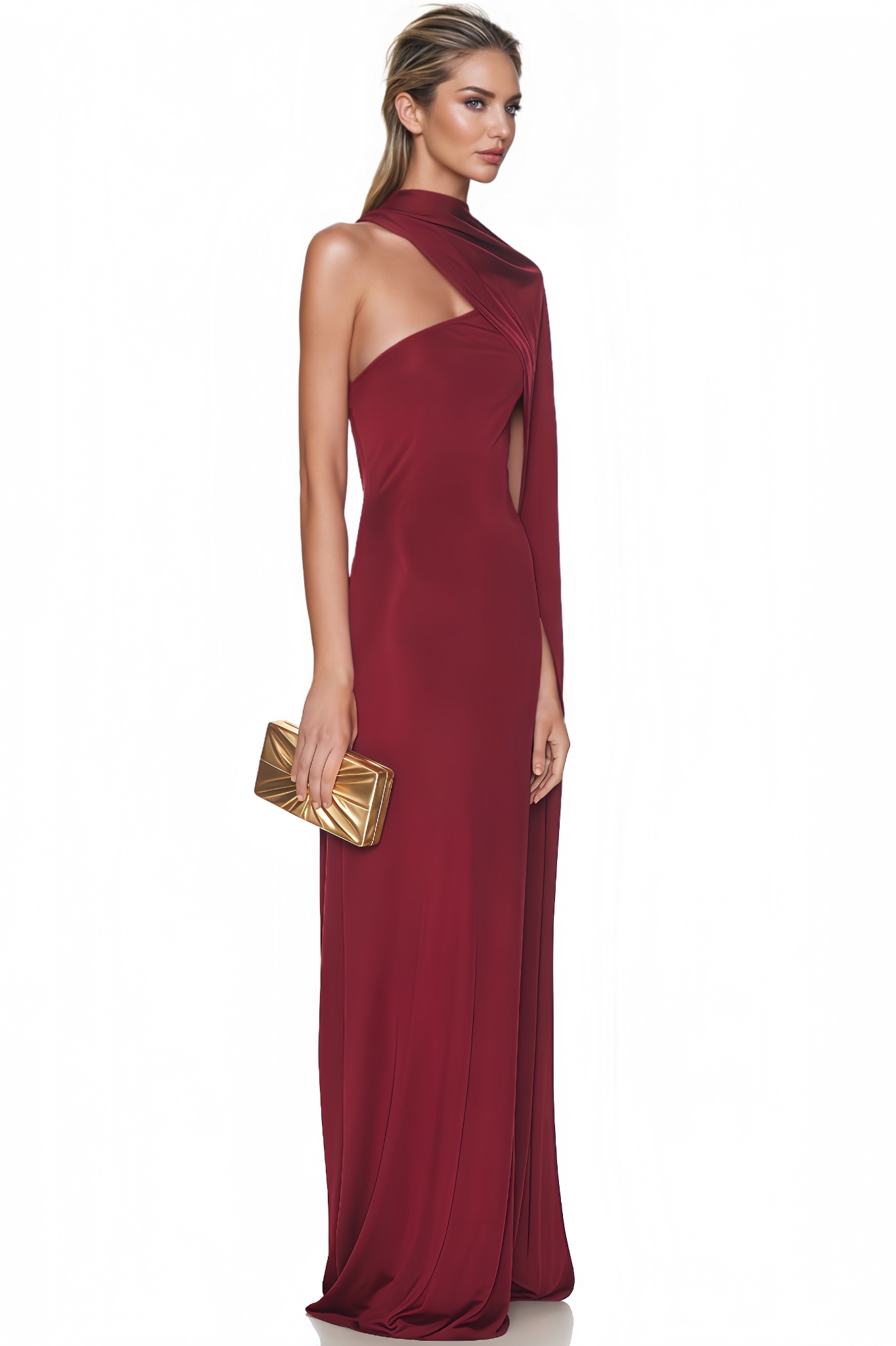 Daxte Backless Shawl-Collar Maxi Dress