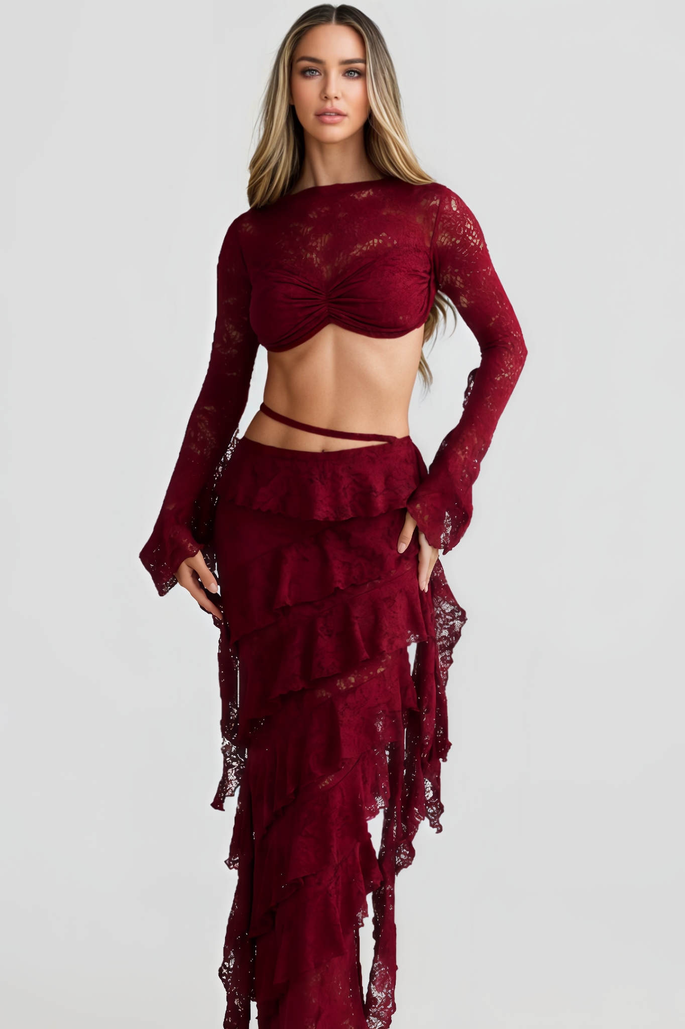 Adalee Lace-Trimmed Fitted Maxi Dress Set