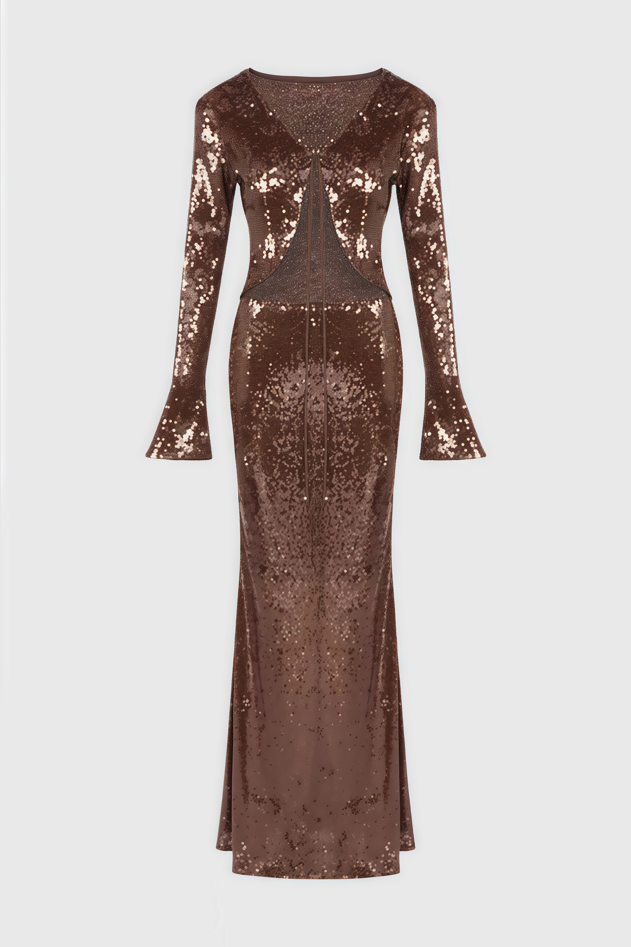 Matede Brown Sequin Fishtail Maxi Dress Set
