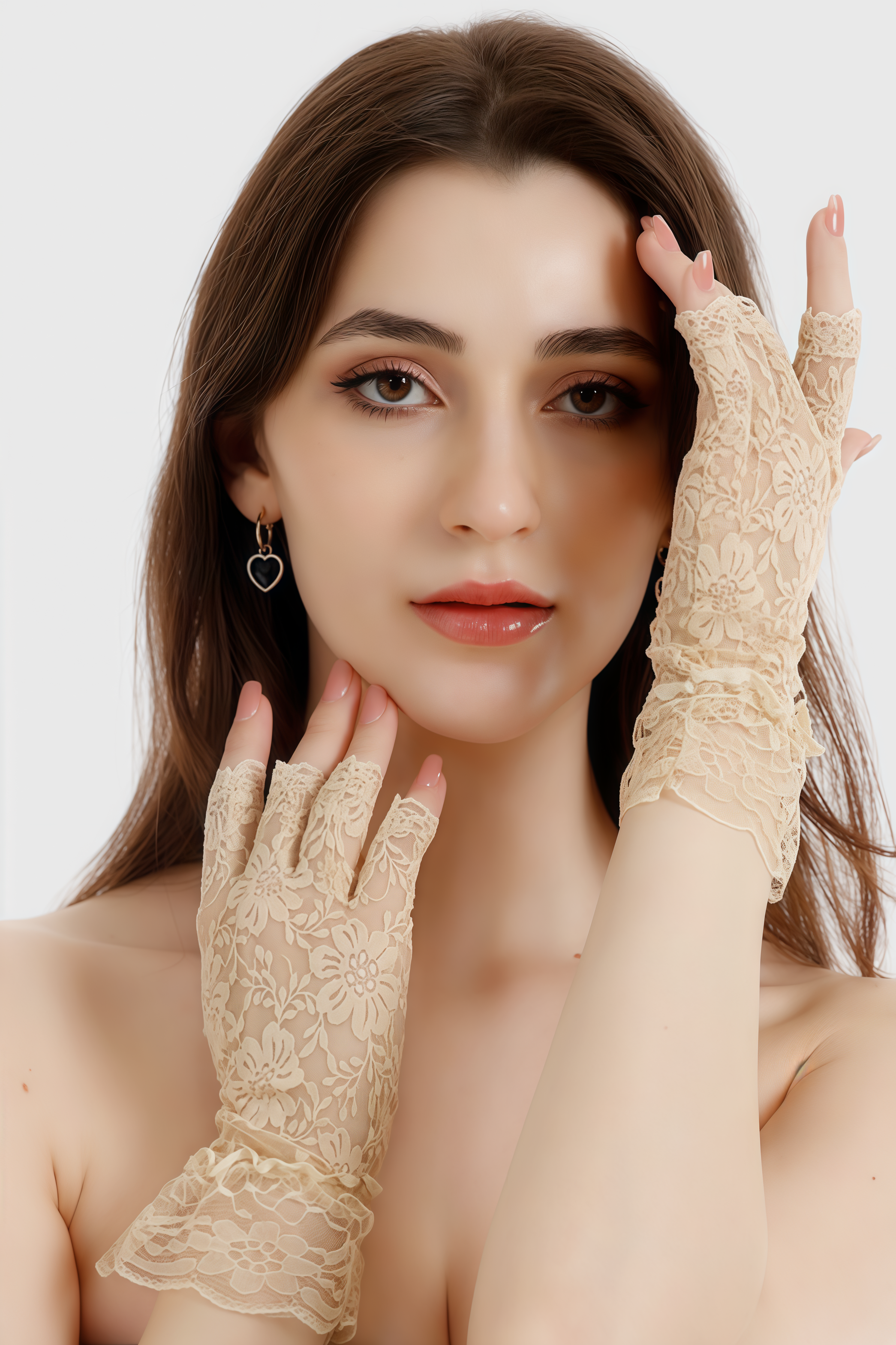 Nyvet Beige Half Finger Lace Gloves