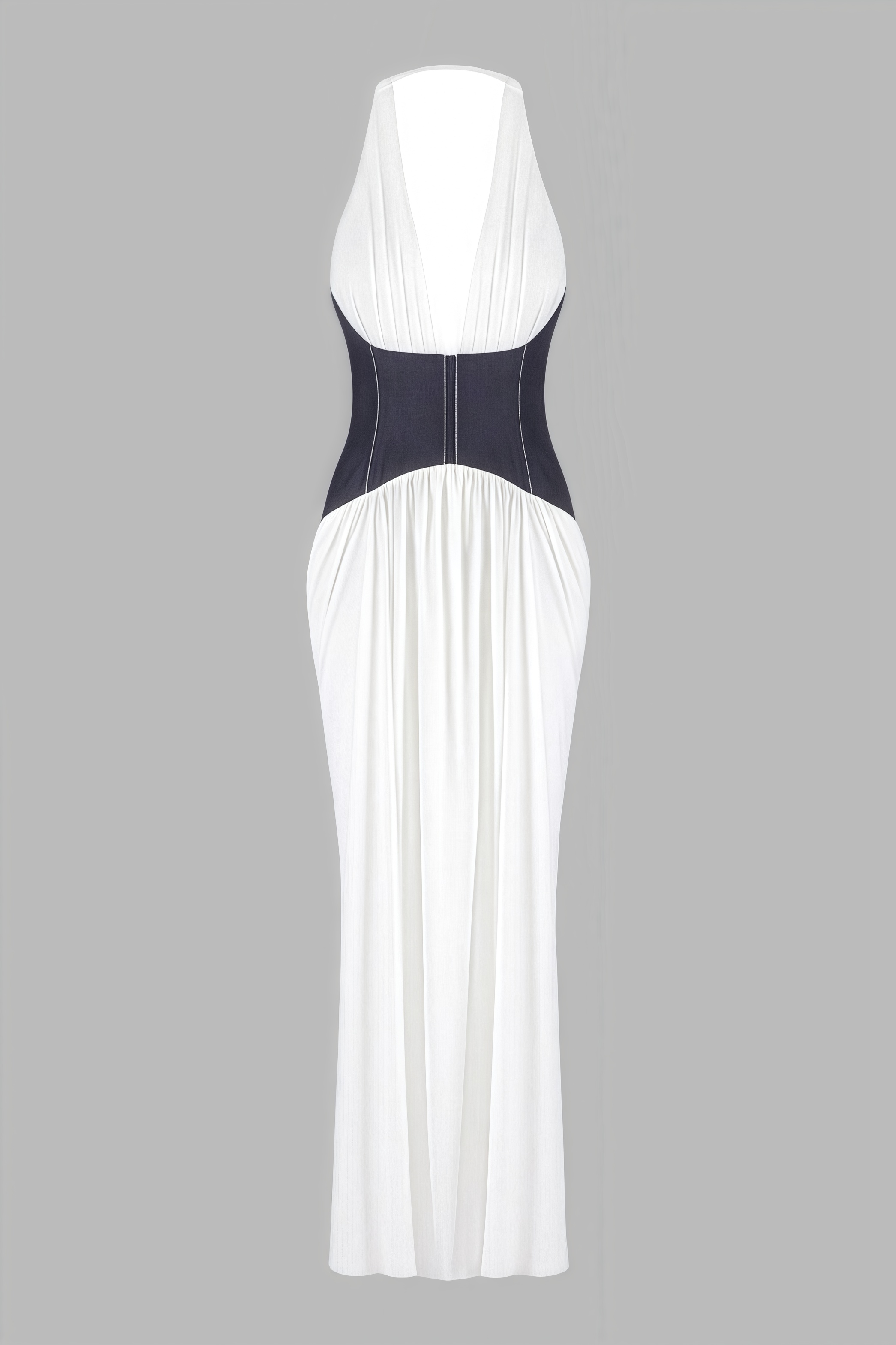 Sarads Deep V White Denim Maxi Dress