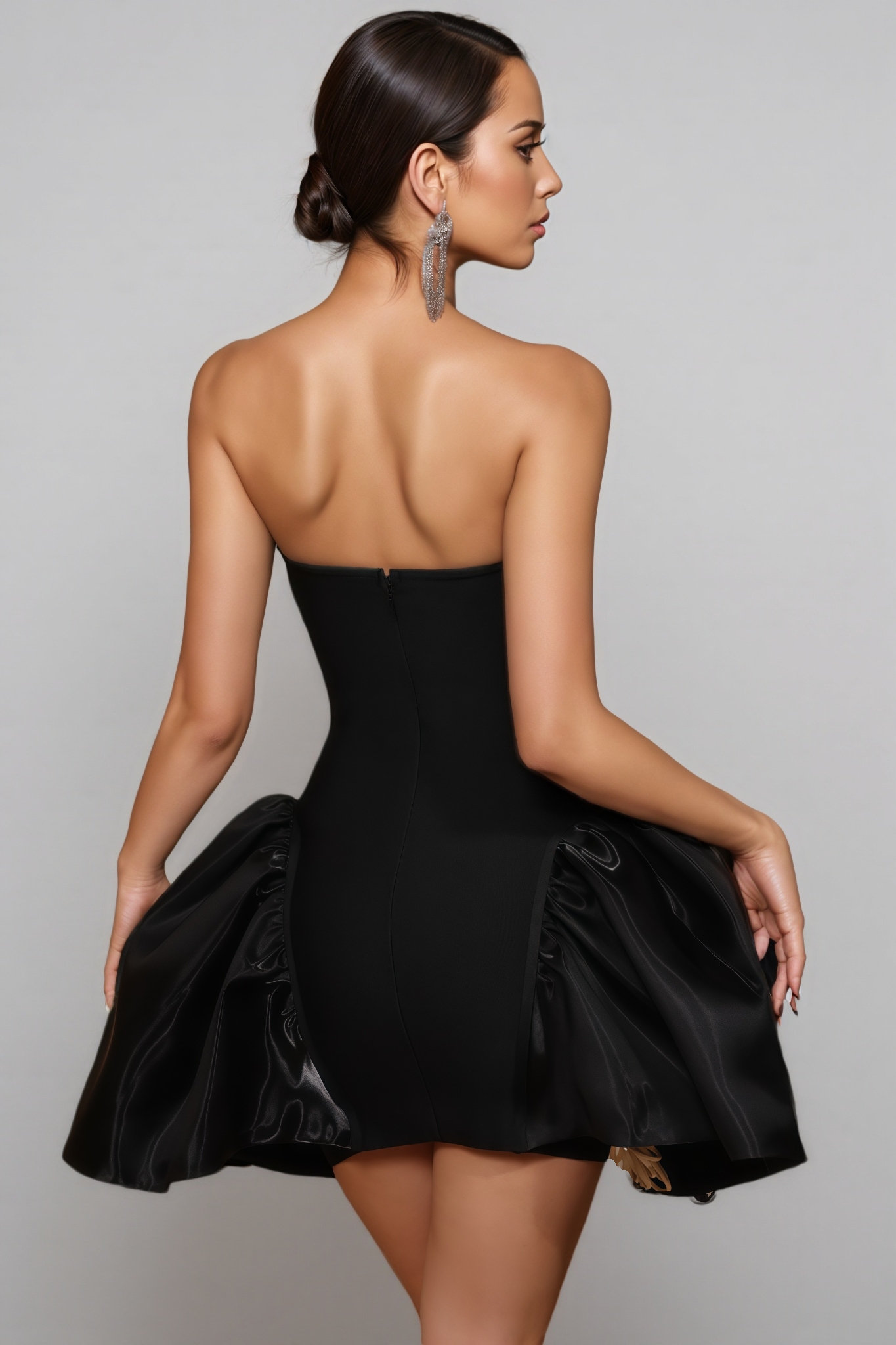 Merfd Black Strapless Puffy Mini Dress