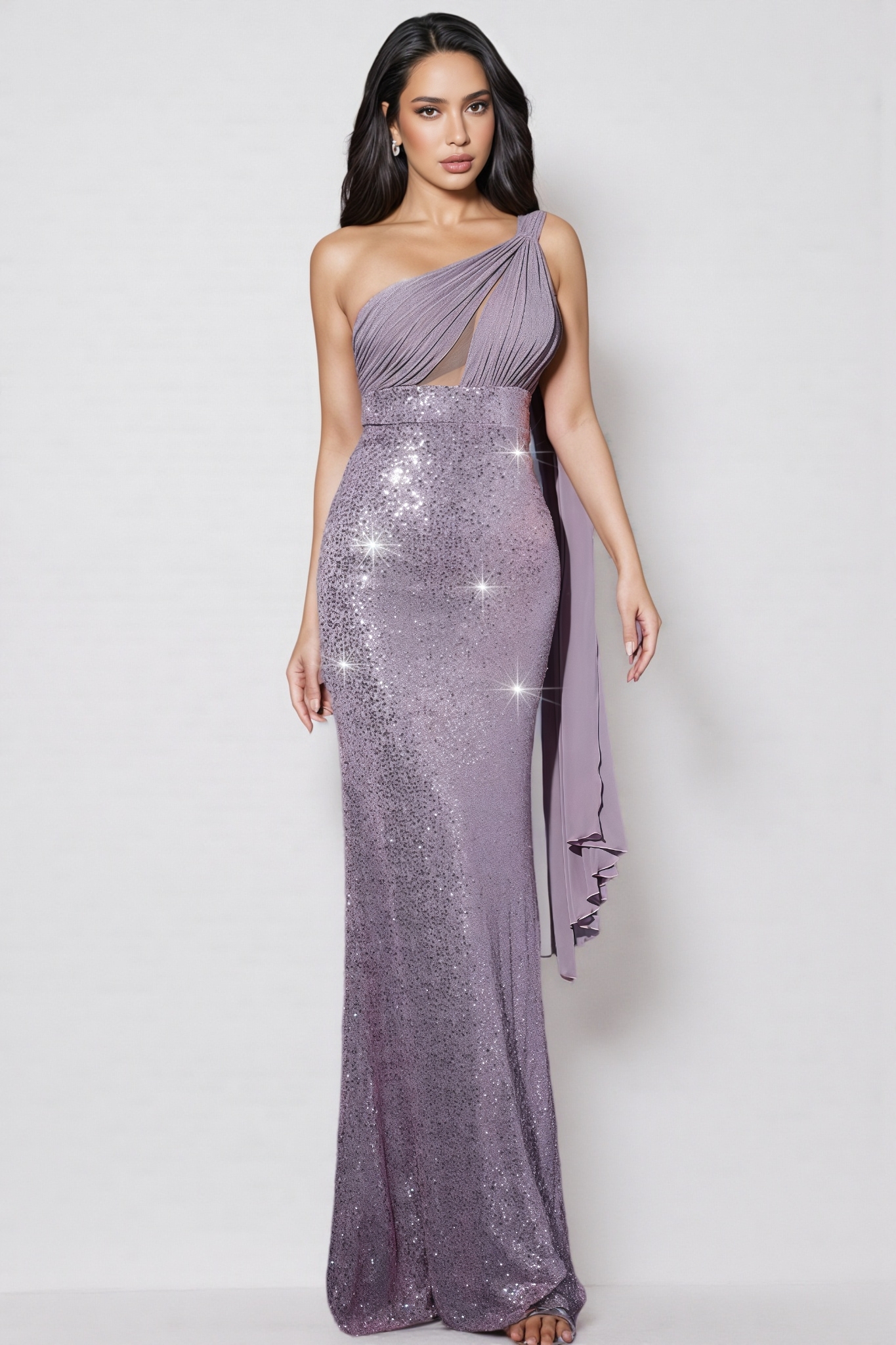 Simeon Purple Sequin Fishtail Maxi Dress