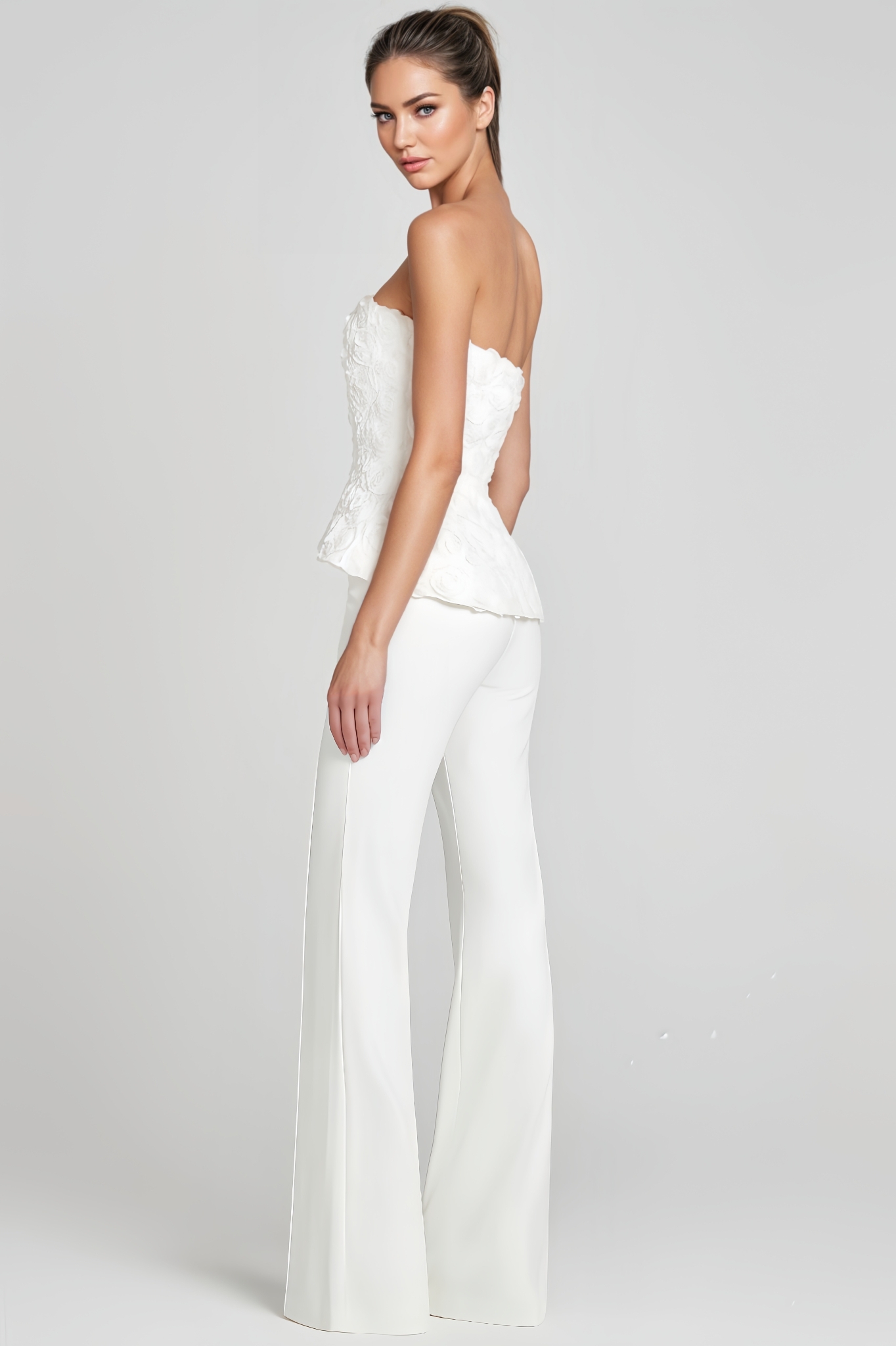 Lorrlk White Strapless Top And Pants Set