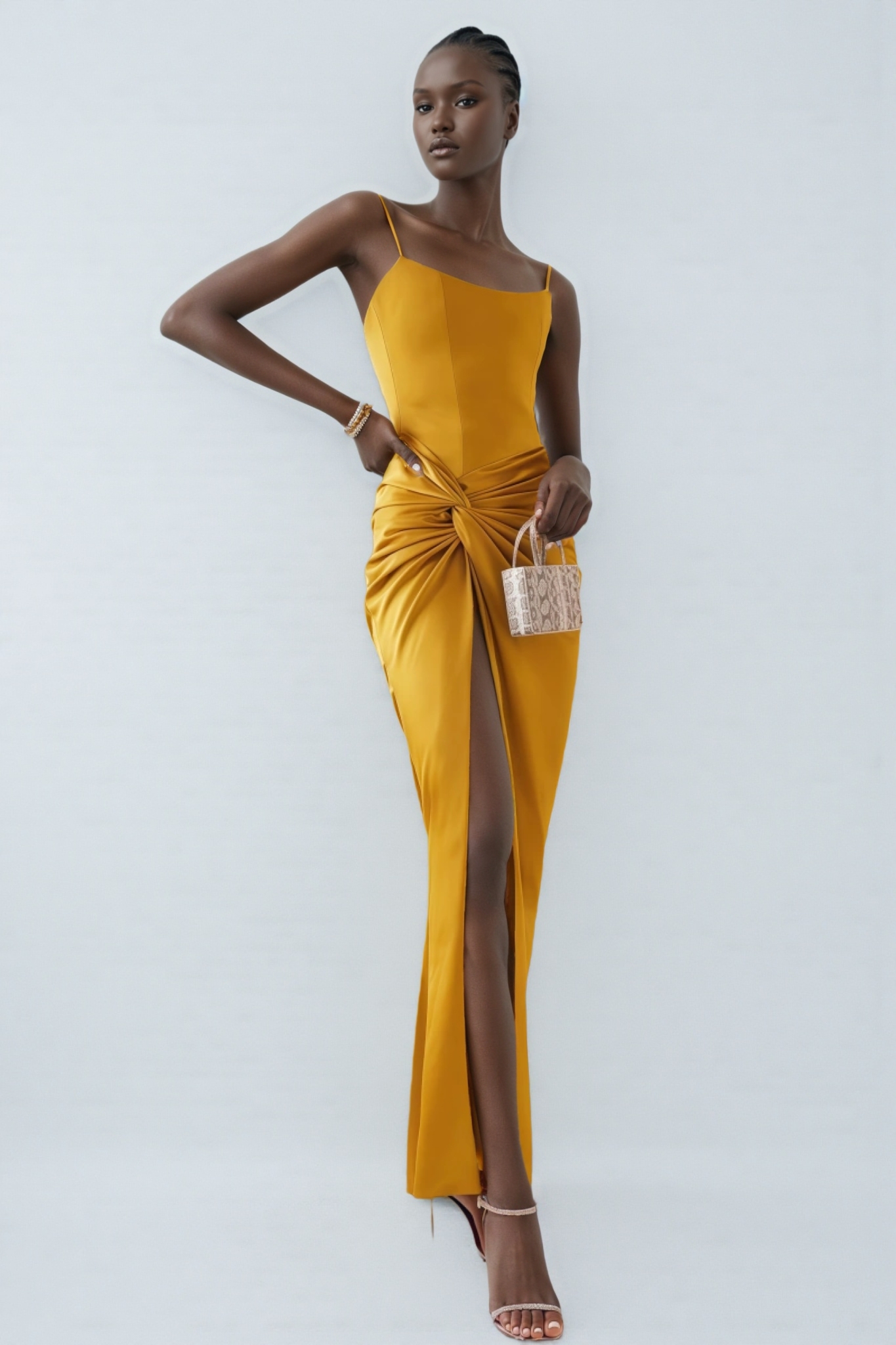 Sarah Strapless High Split Midi Dress