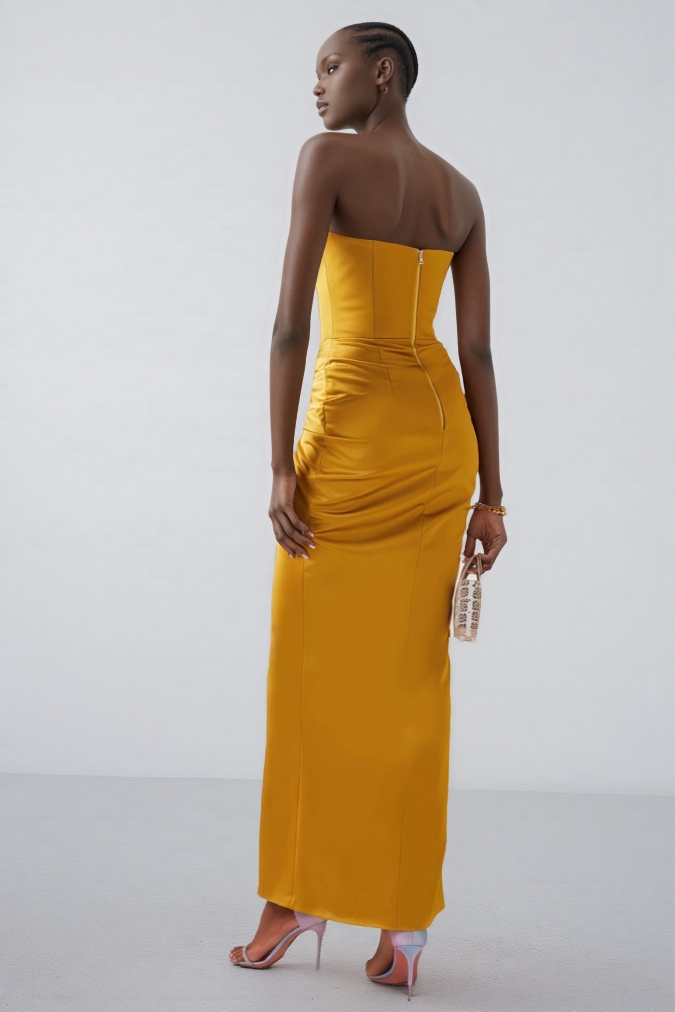 Sarah Strapless High Split Midi Dress