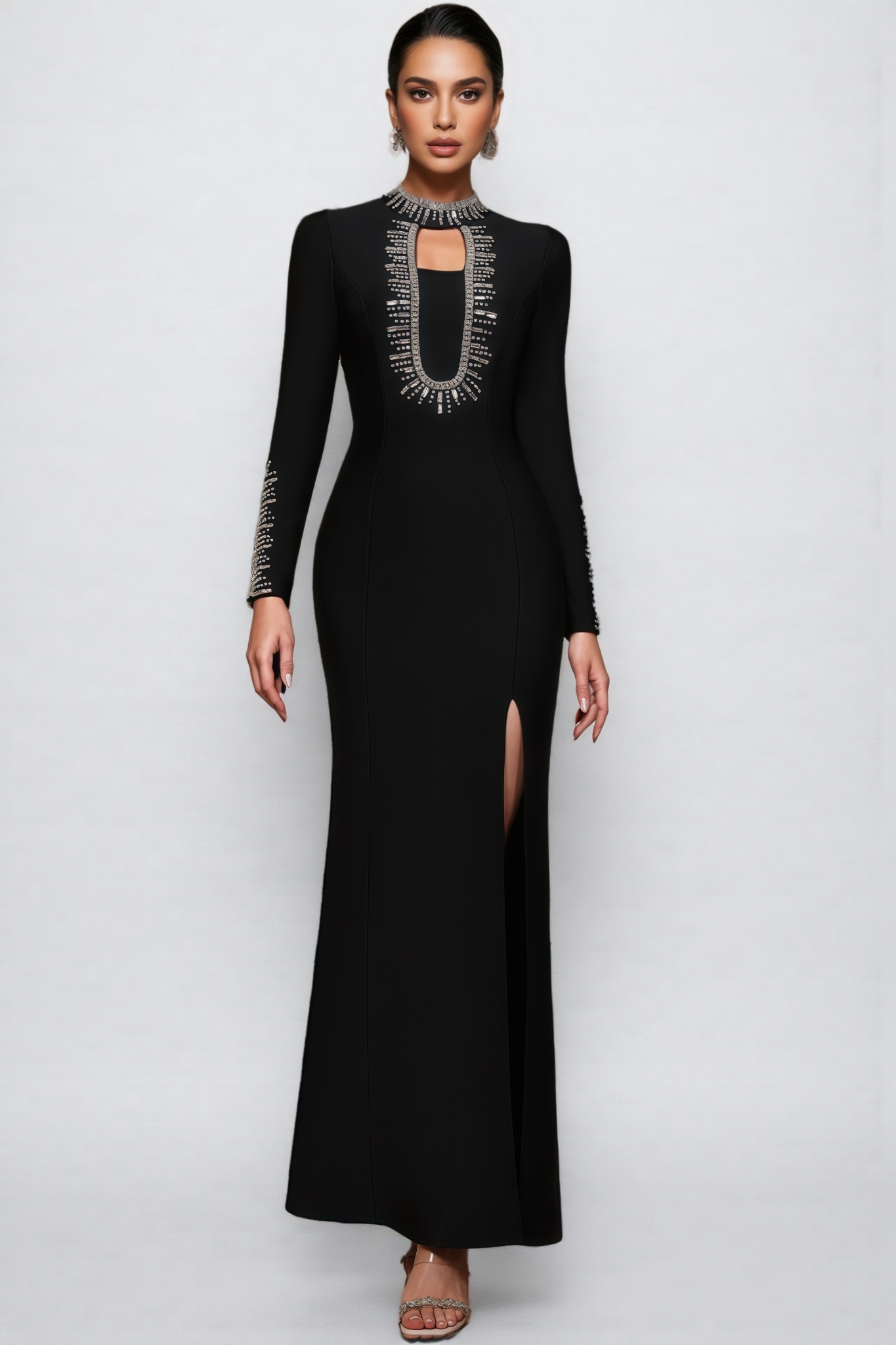 Nyred Black Sequined High Split Maxi Dress