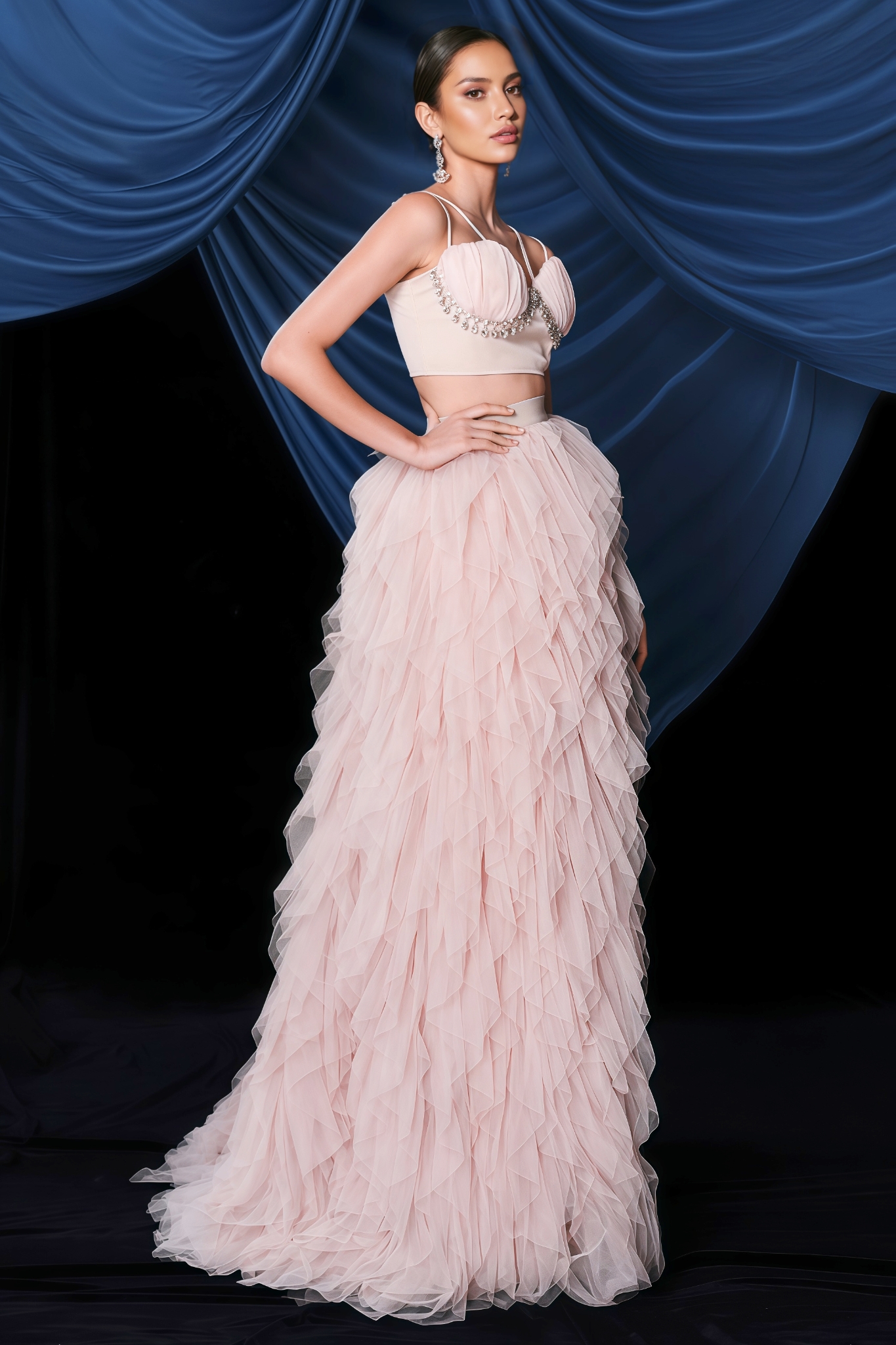 Kacy Halter Mesh Under Skirt Two Piece Set