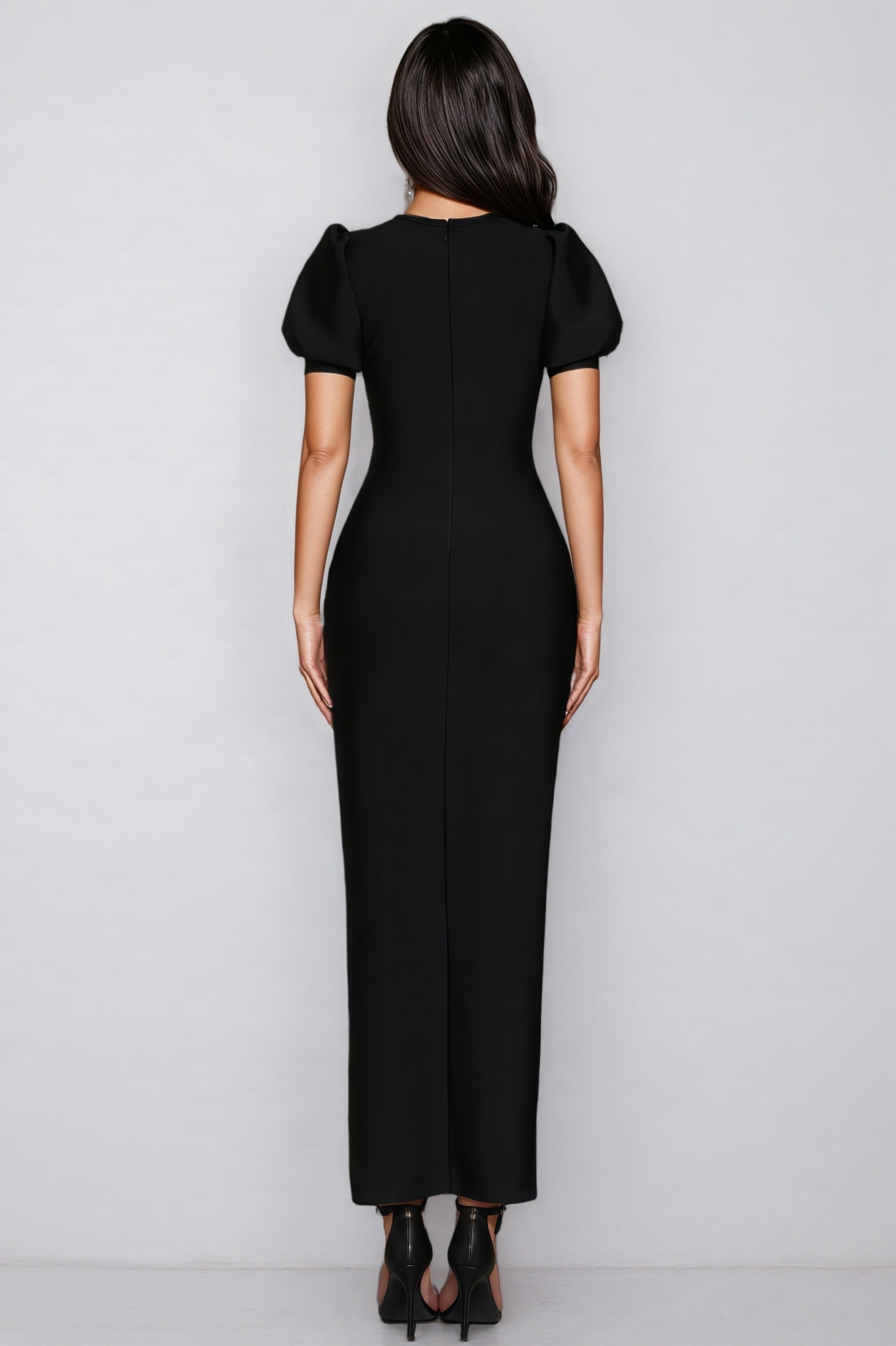 Sileny Studded Bubble Sleeve Slit Maxi Dress