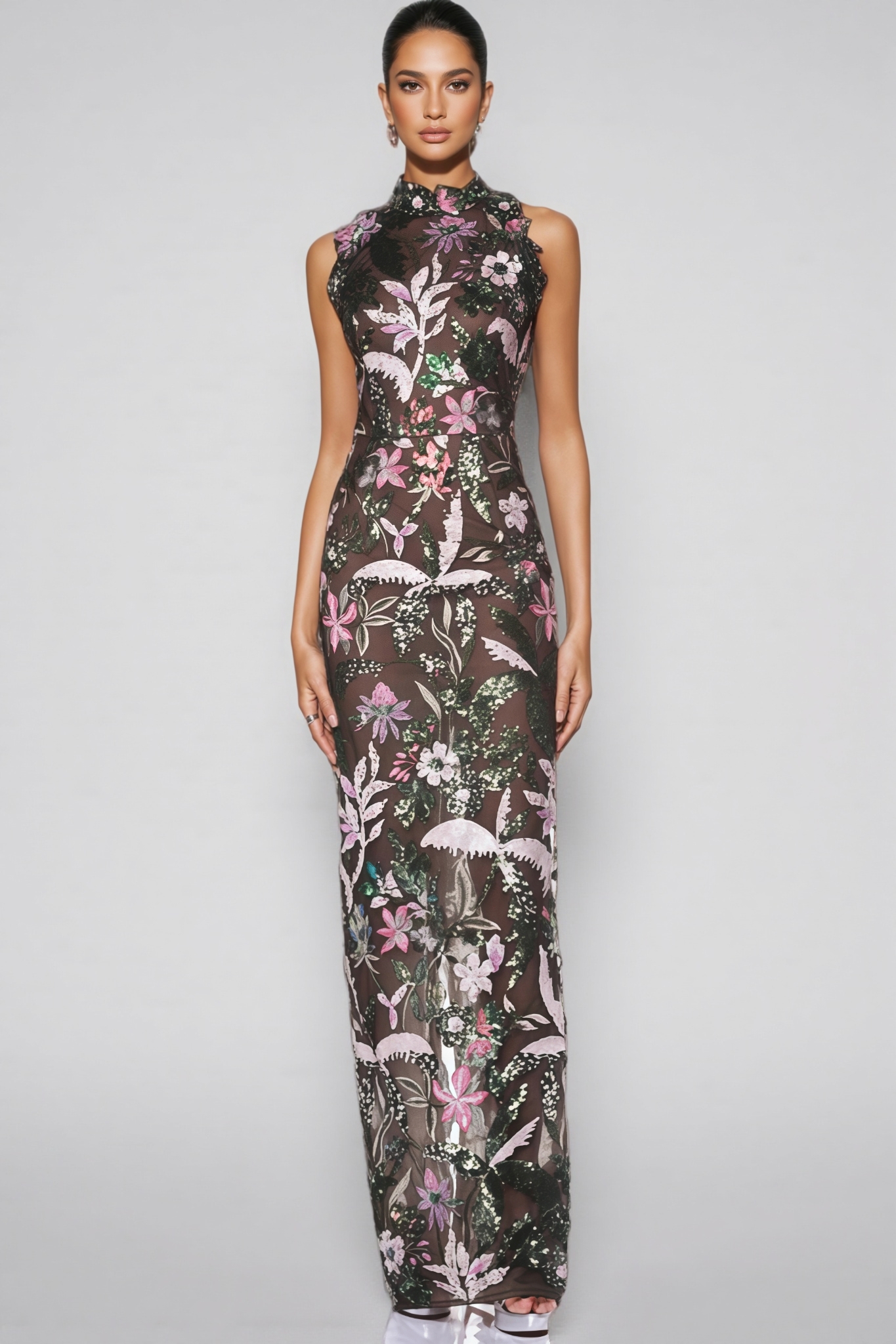 Charkd Lace Embroidered Flower Maxi Dress