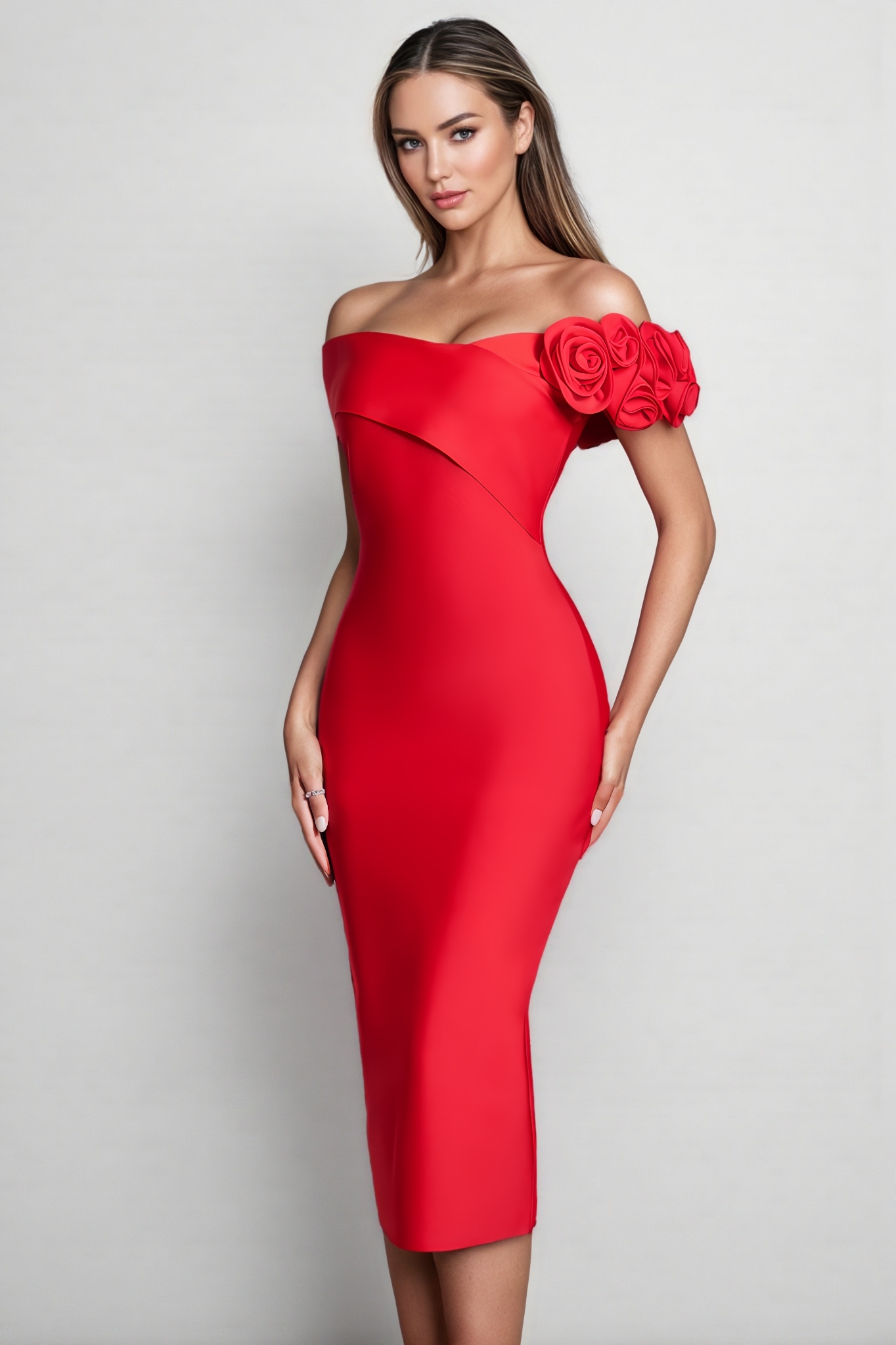 Niva 3D Floral Bandage Midi Dress
