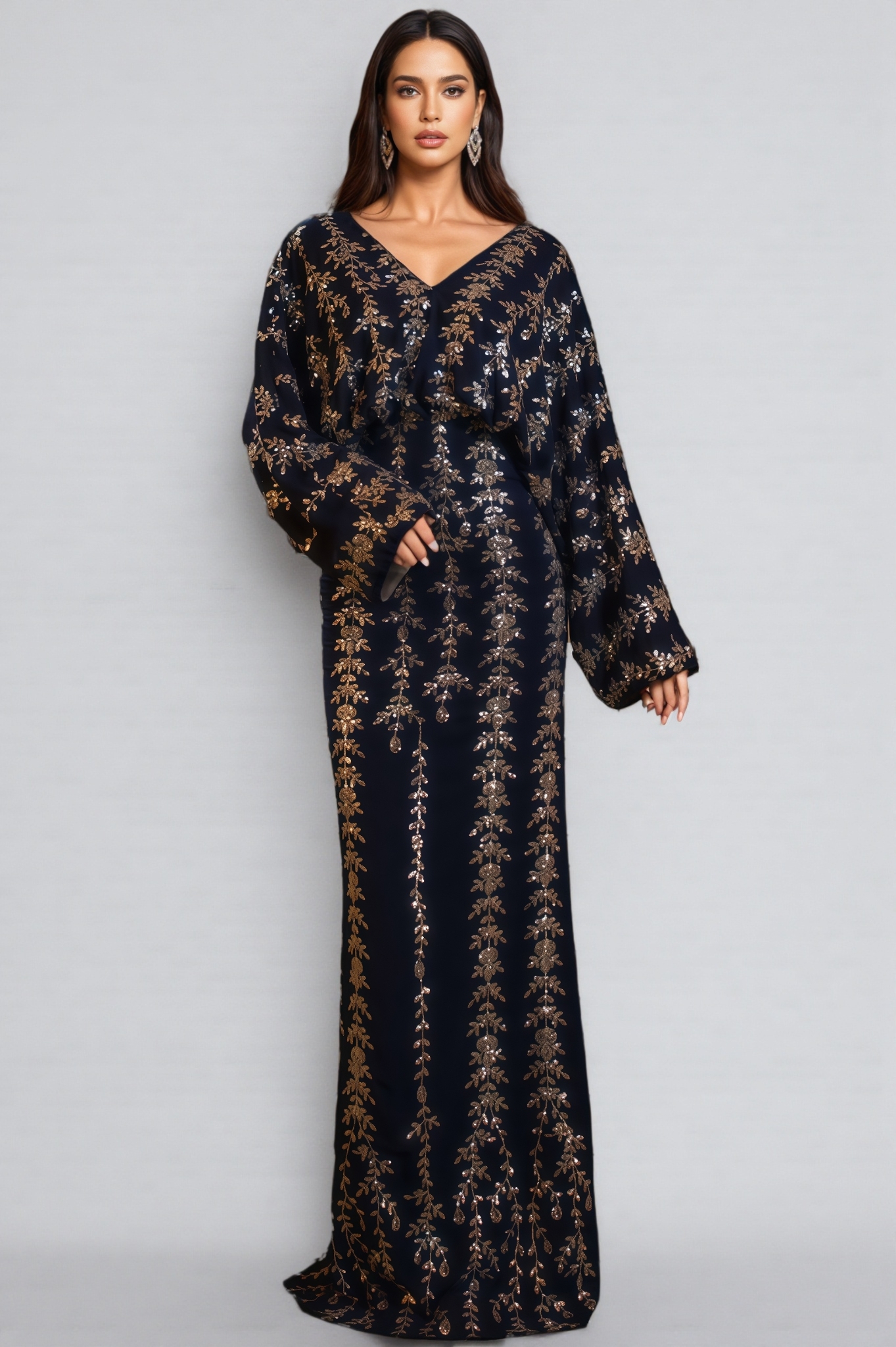 Mereke V-Neck Hip Wrap Sequin Maxi Dress