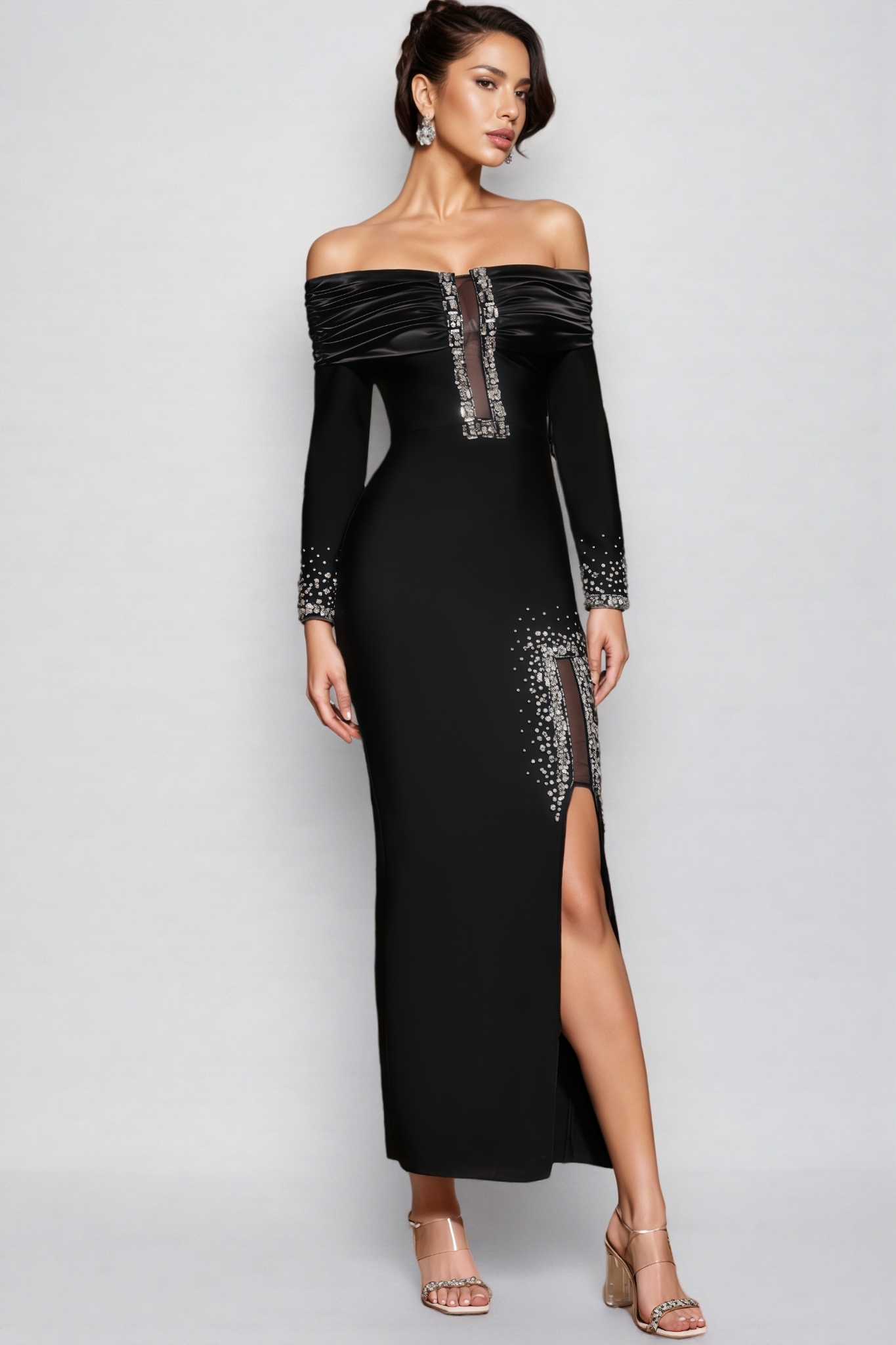 Lucfe Black Studded Bandage Maxi Dress