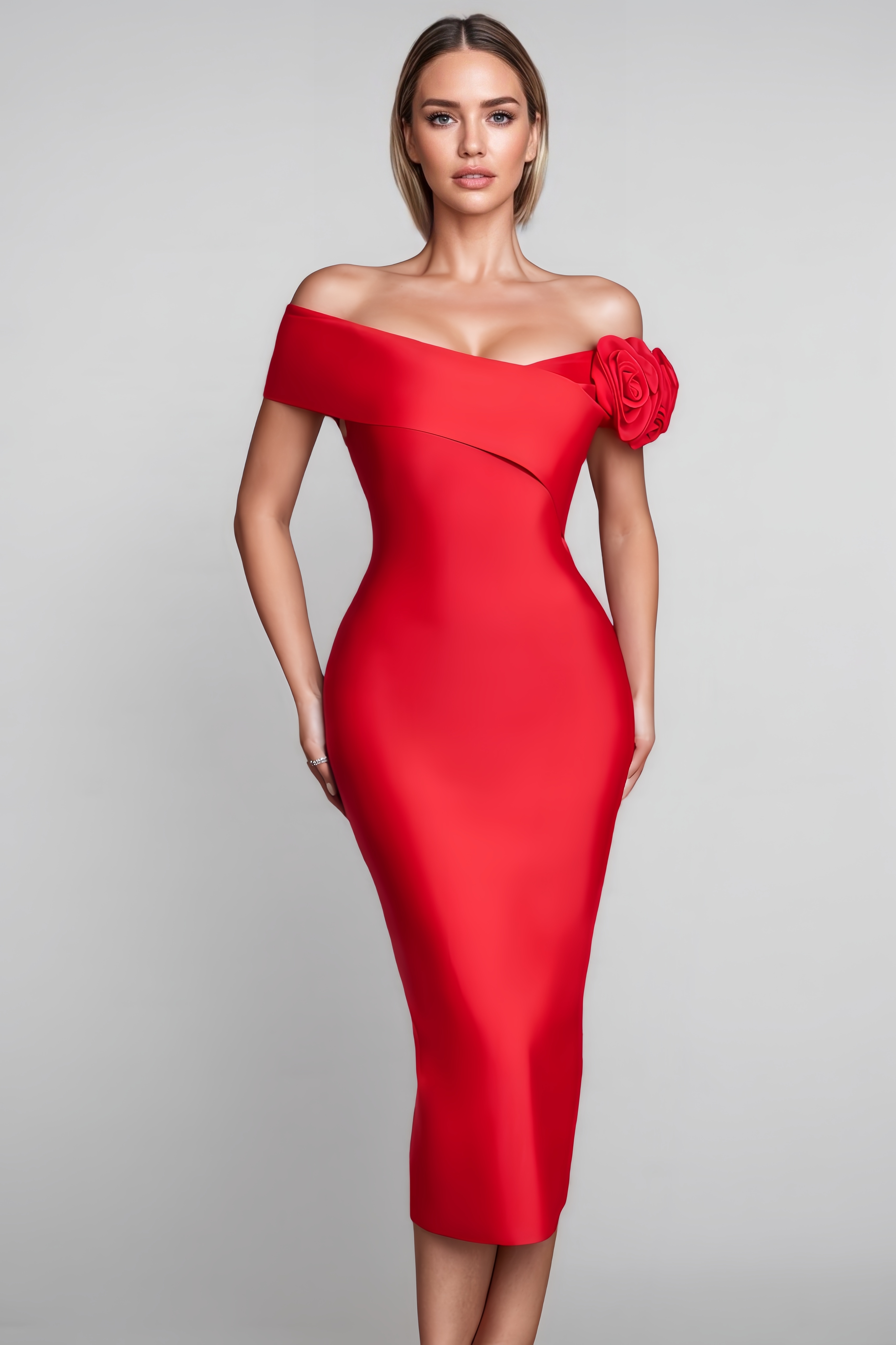 Niva 3D Floral Bandage Midi Dress