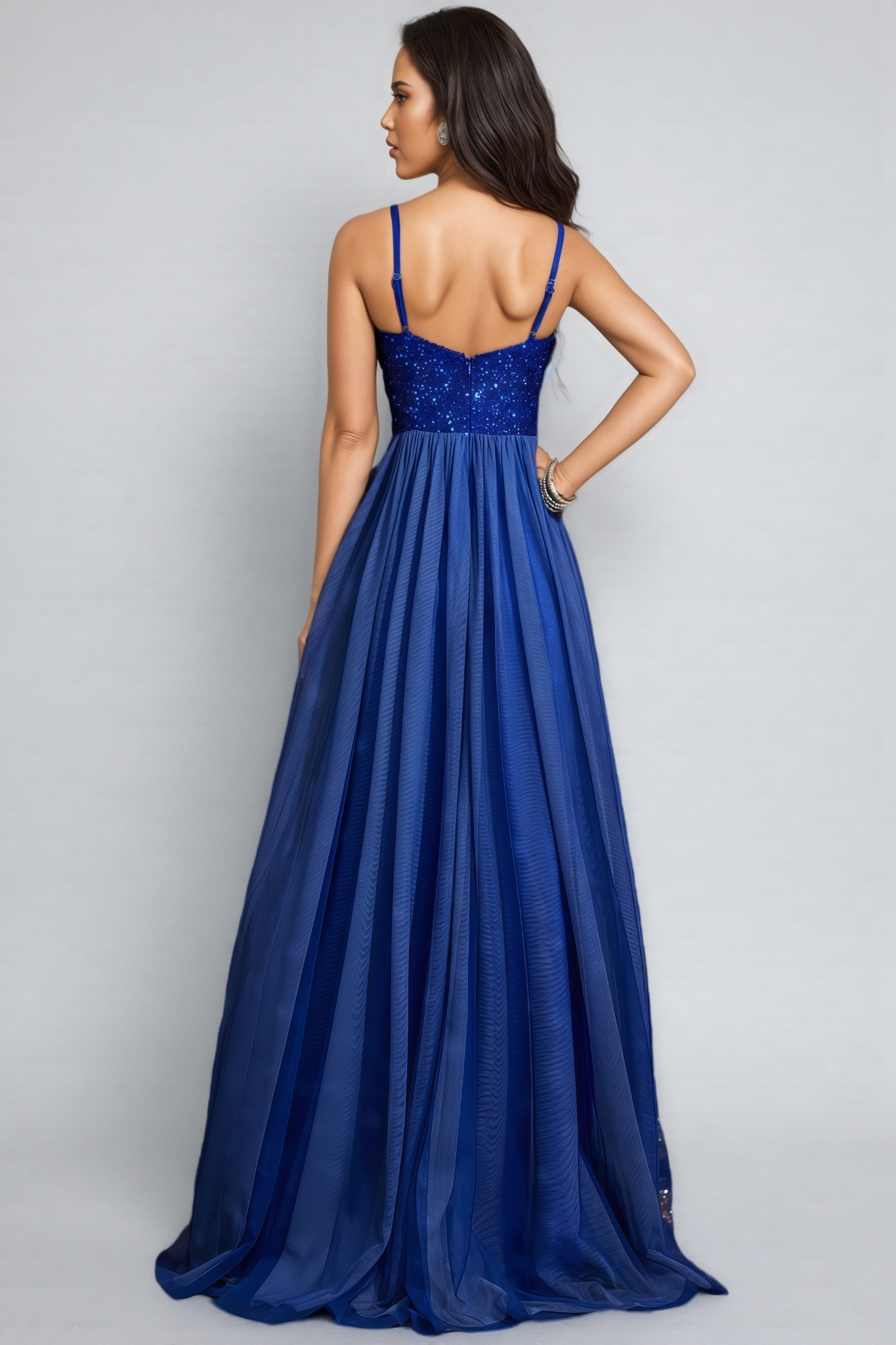 Esricf Blue Strapless Sequin Maxi Dress