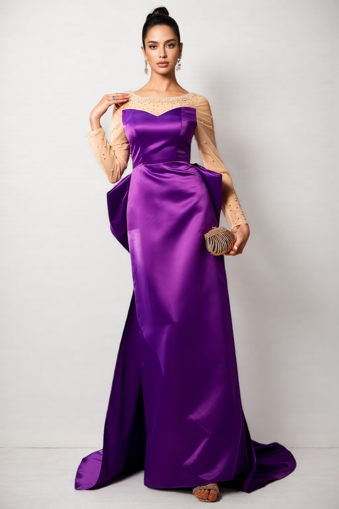 Nia Beaded Big Bow Maxi Dress