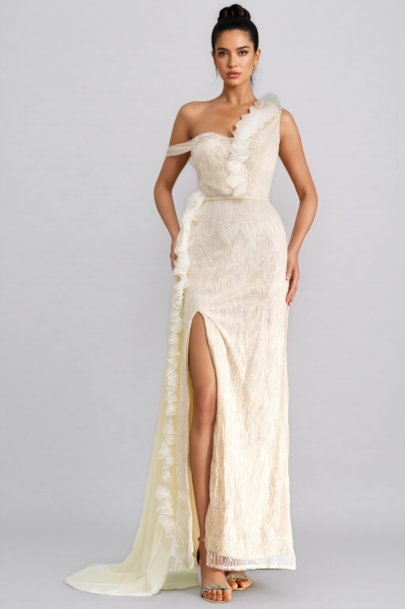 Cadie Strapless Split Mesh Maxi Dress