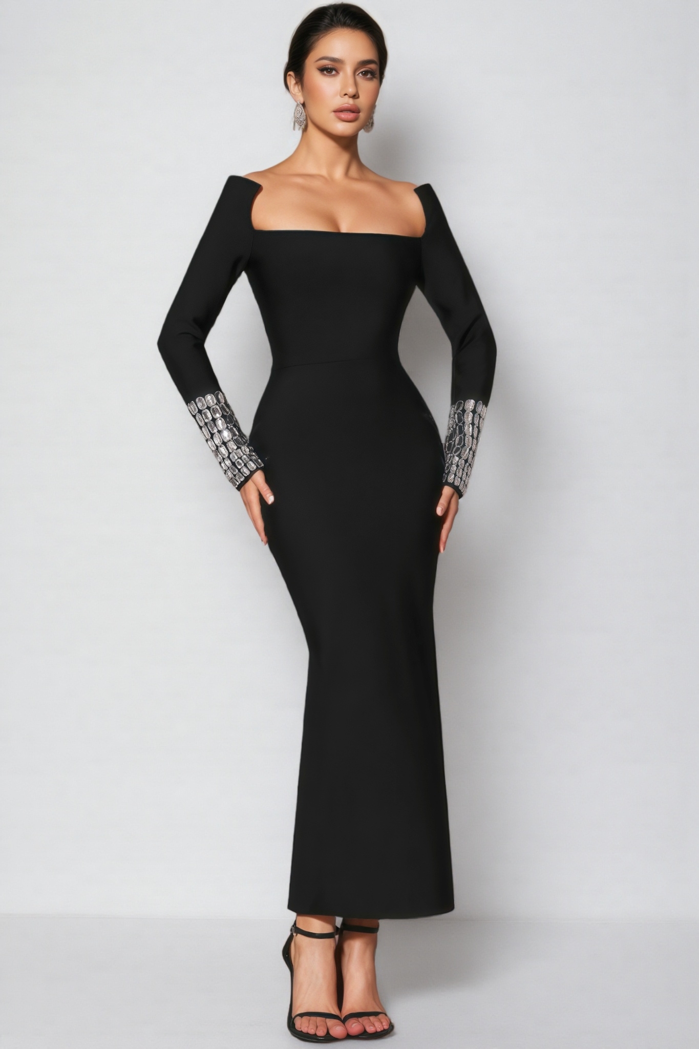 Log Square Diamond Square Neck Maxi Dress
