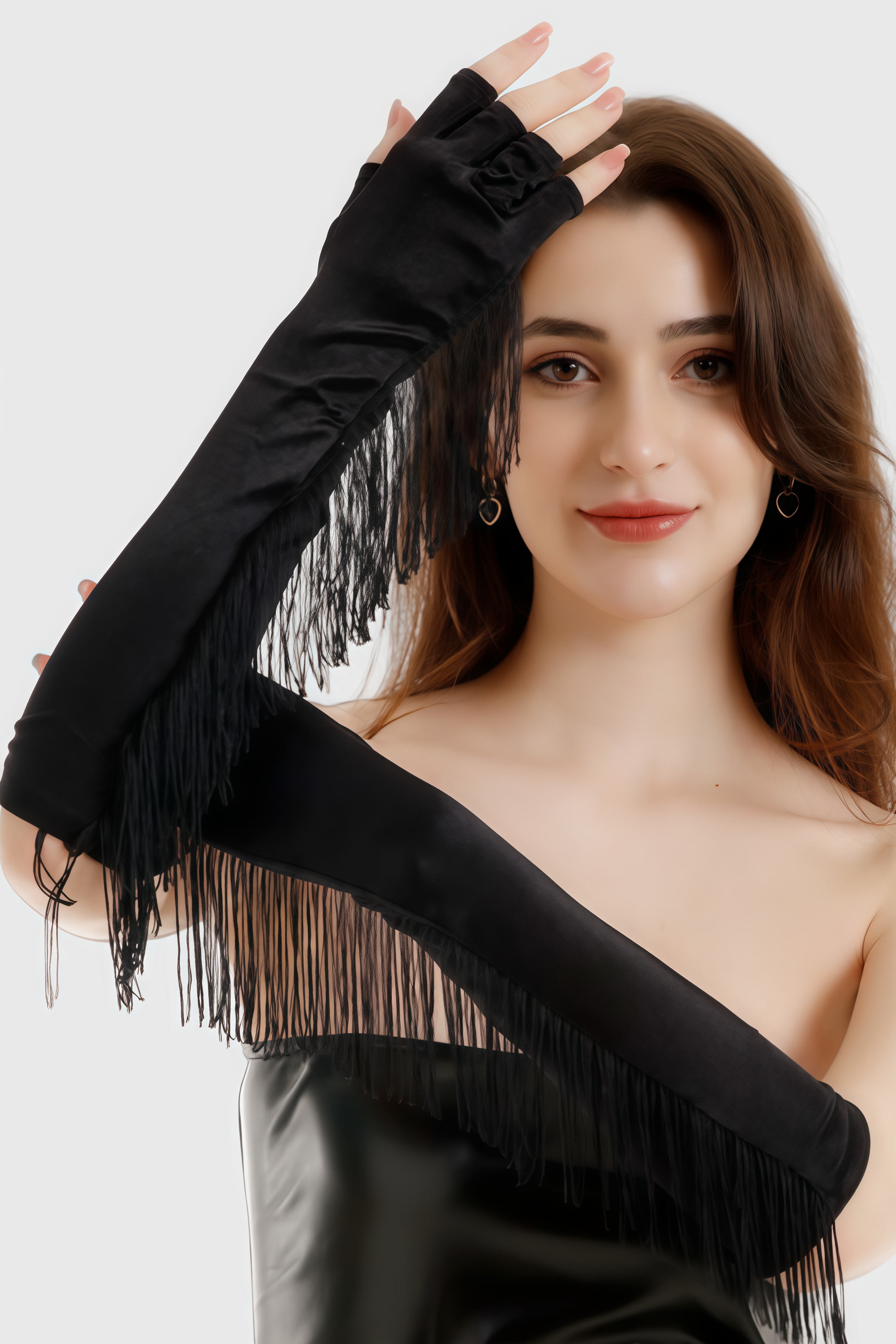 Jovik Black Half-Finger Fringed Gloves
