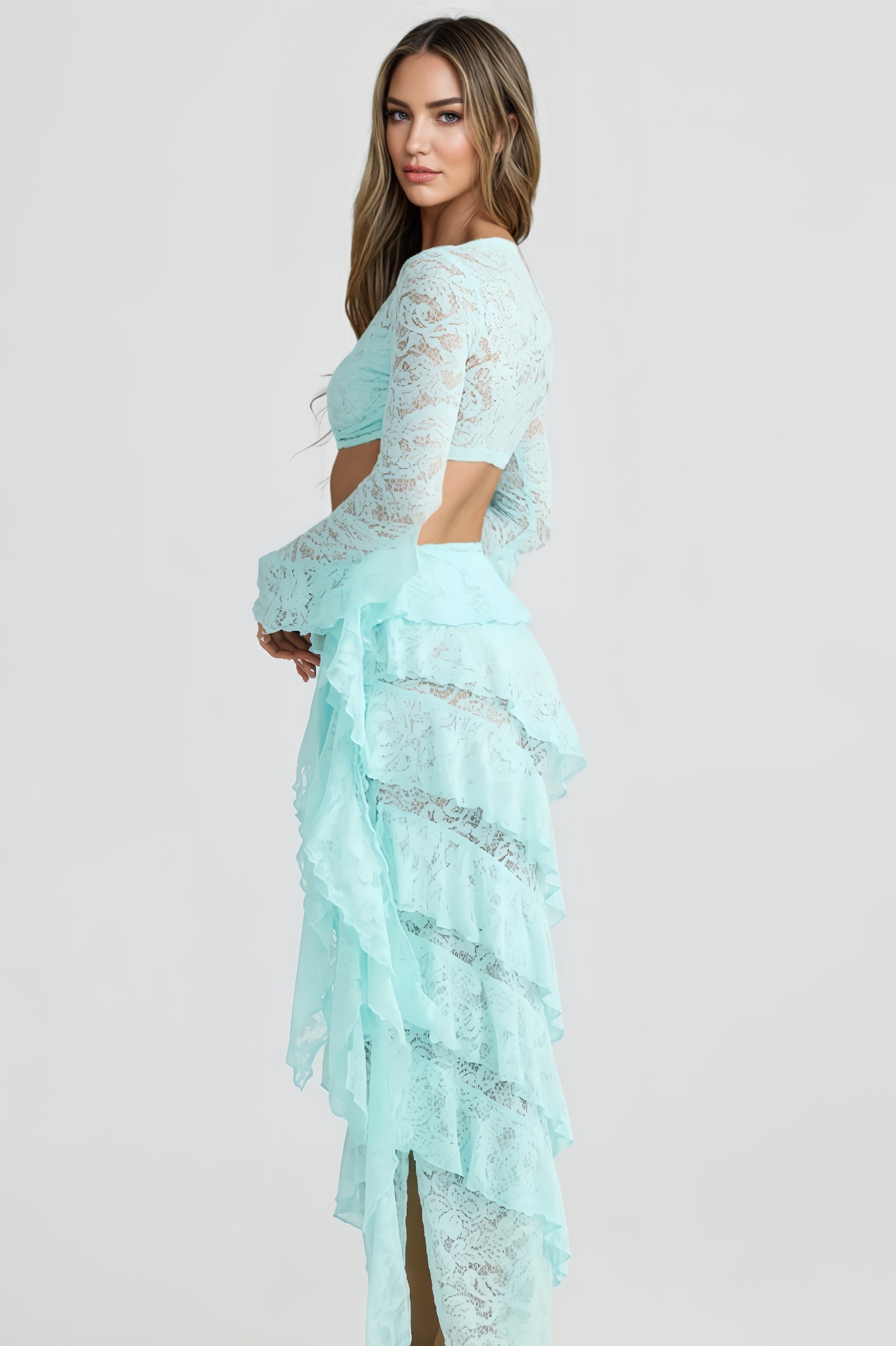 Macie Lace-Trimmed Fitted Maxi Dress Set