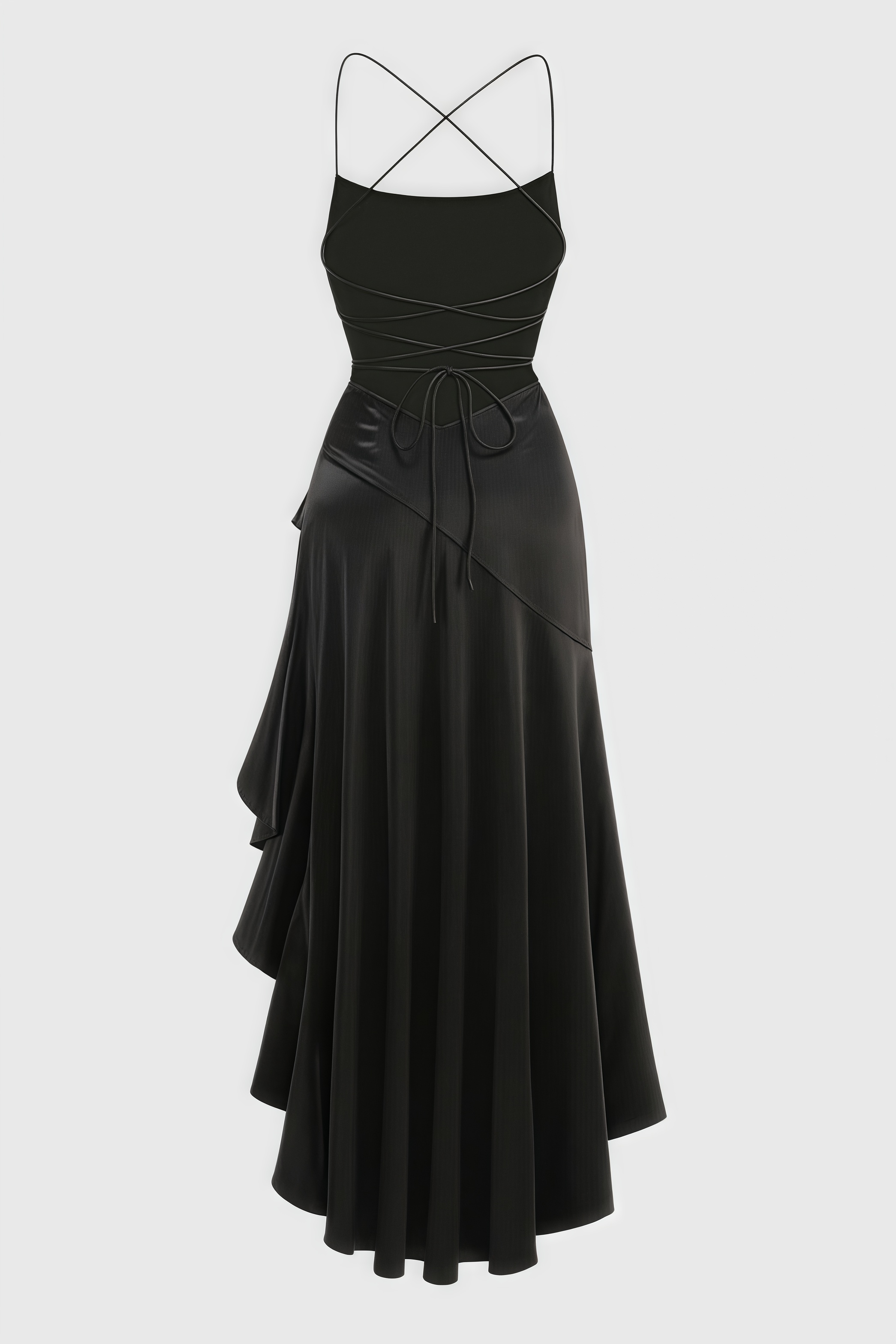 Finned Black Halter Ruffle Maxi Dress
