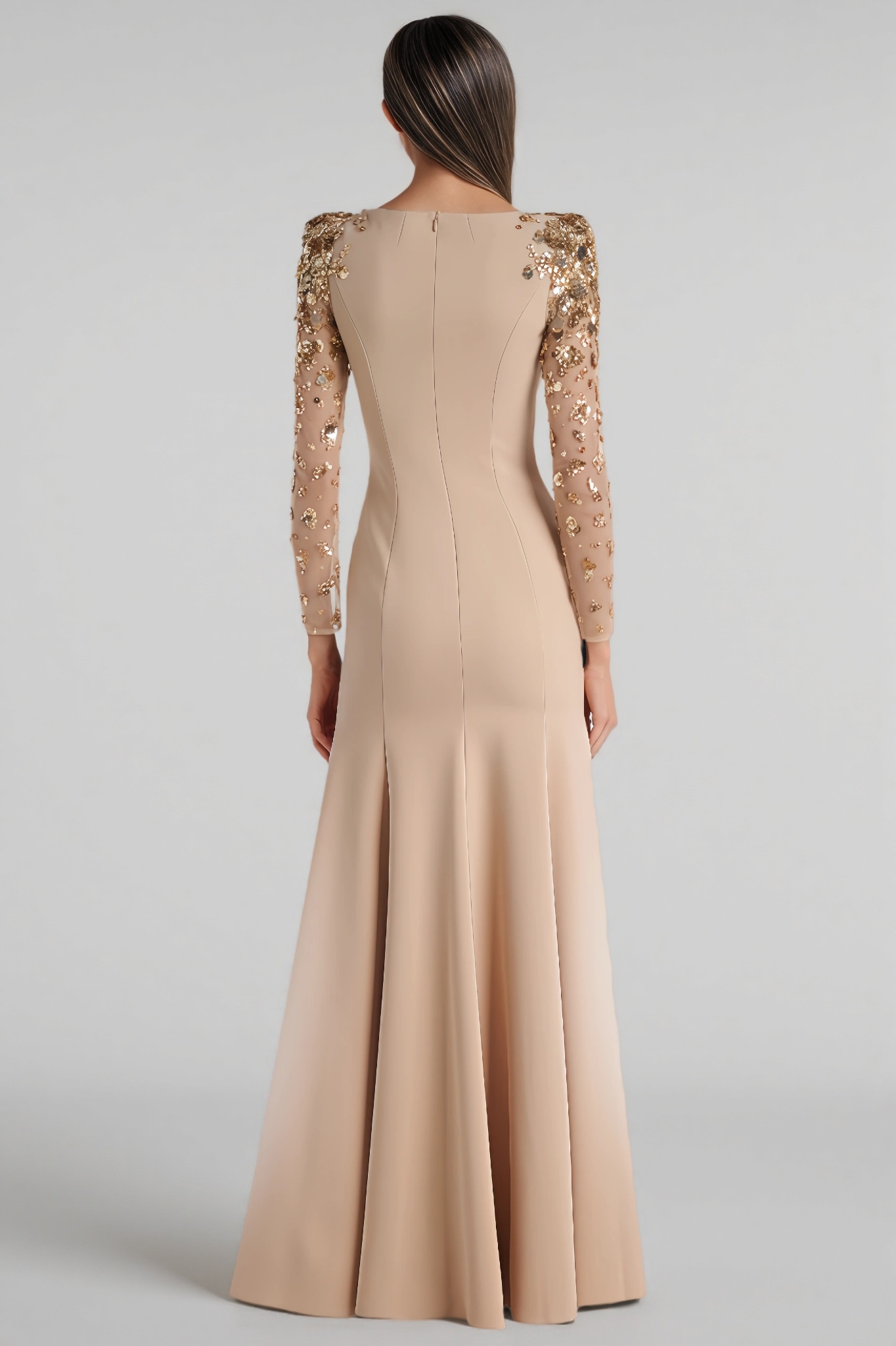 Ashlynn Mesh-Overlay Diamond-Studded Maxi Dress