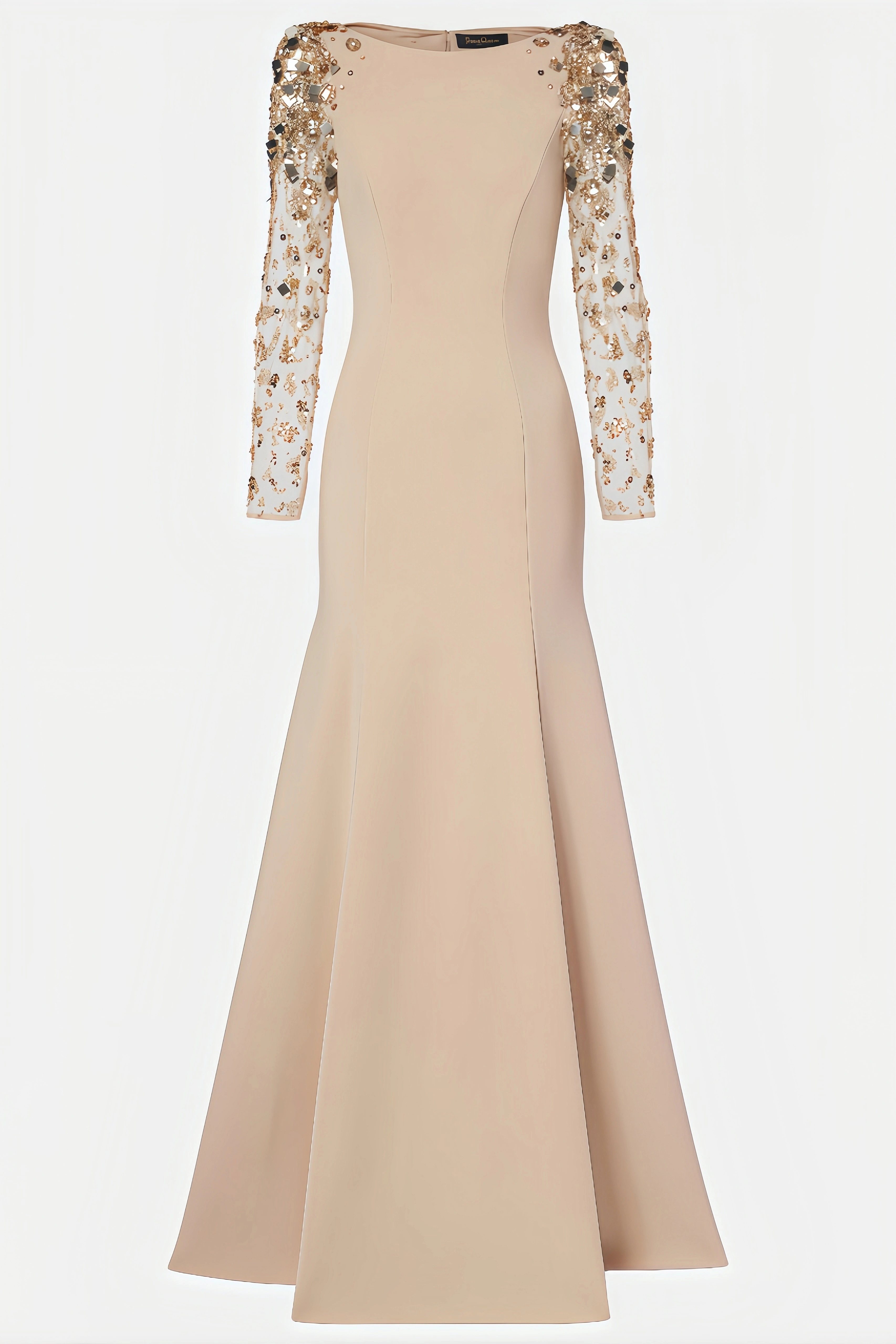Ashlynn Mesh-Overlay Diamond-Studded Maxi Dress