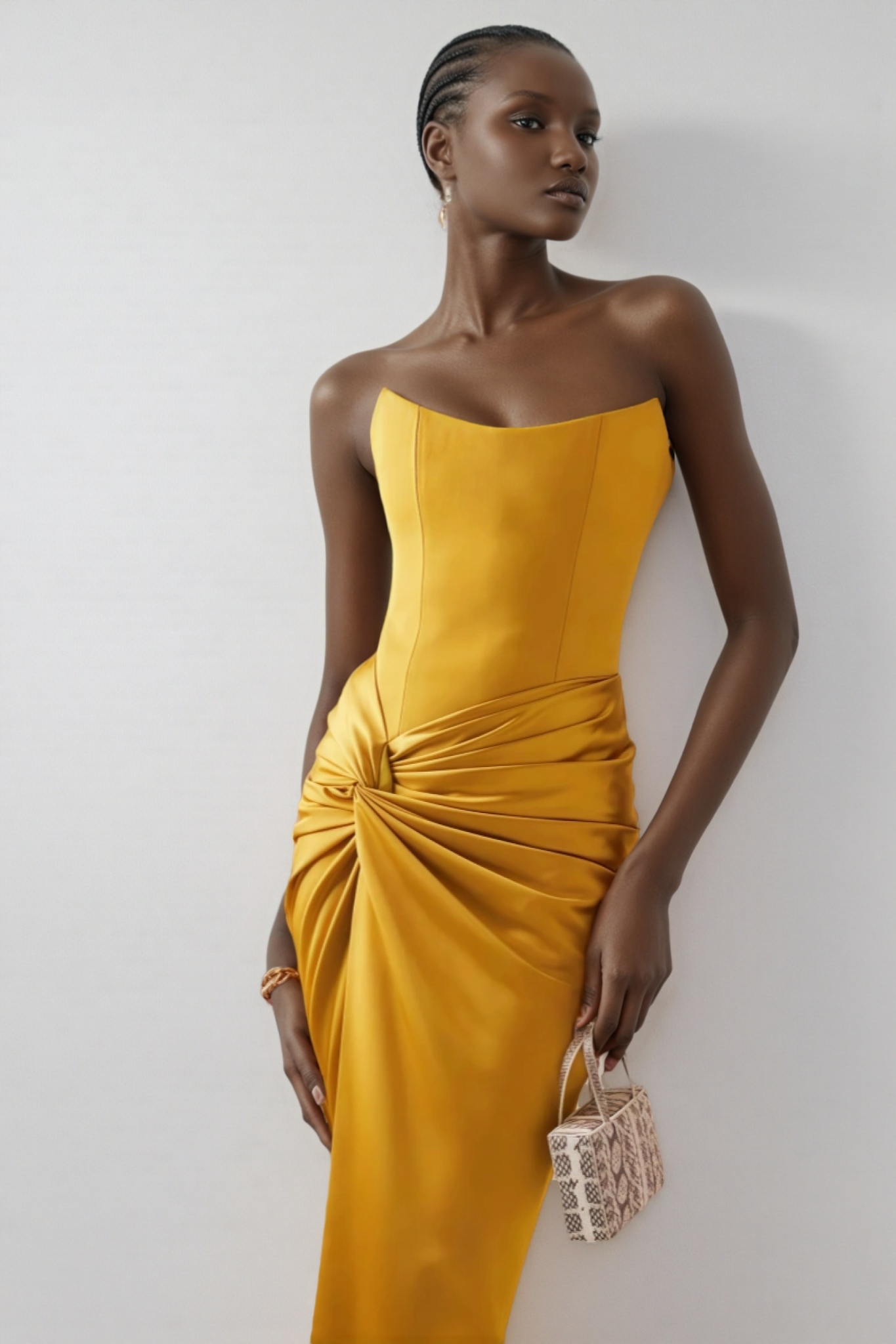 Sarah Strapless High Split Midi Dress