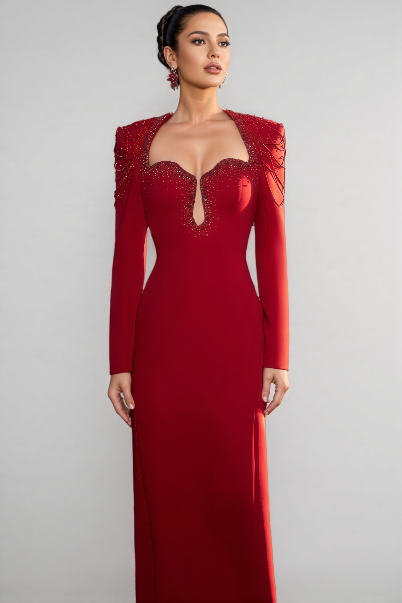 Orinlt Red Crystal Strings Cut-Out Maxi Dress