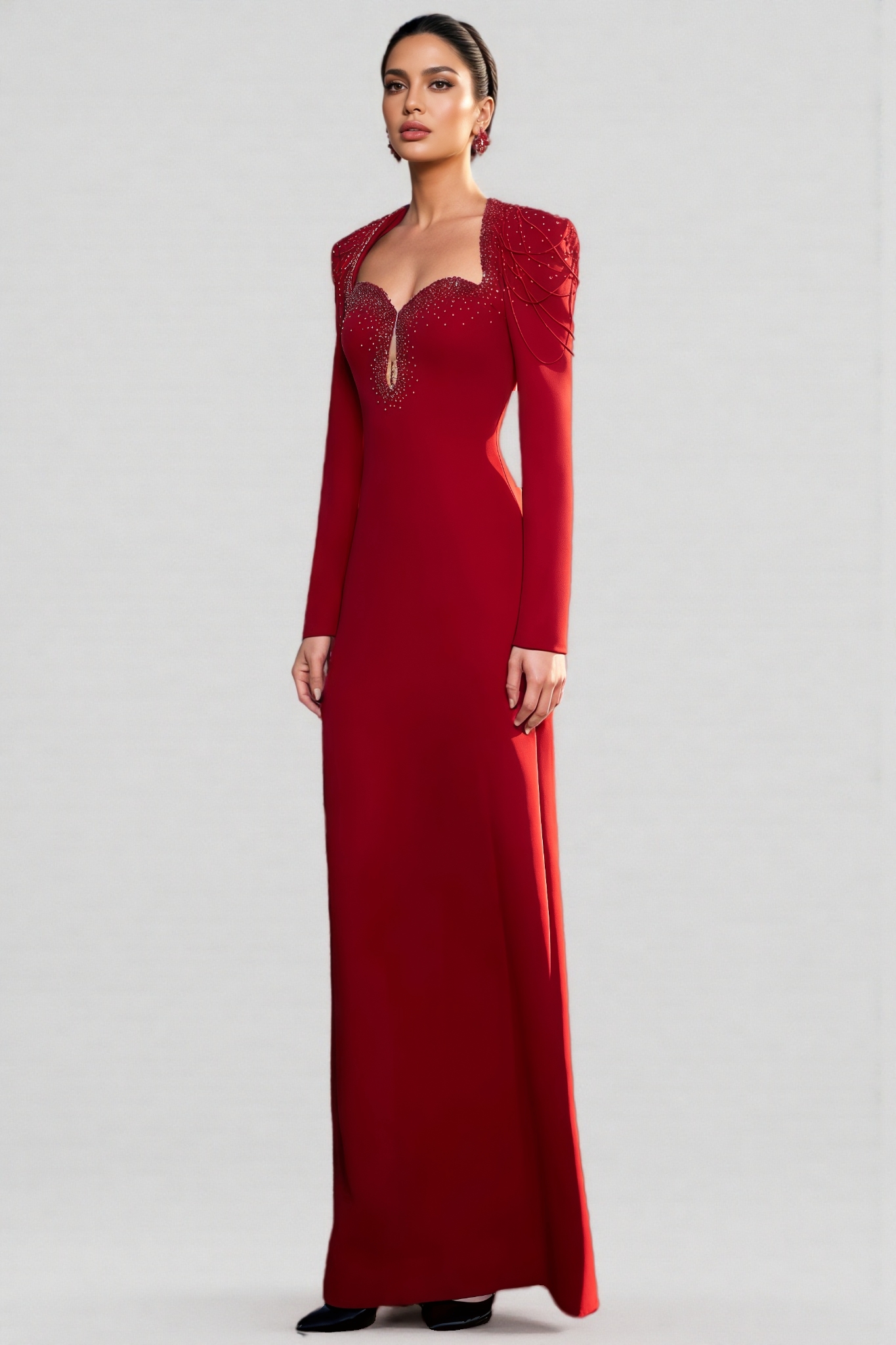 Orinlt Red Crystal Strings Cut-Out Maxi Dress
