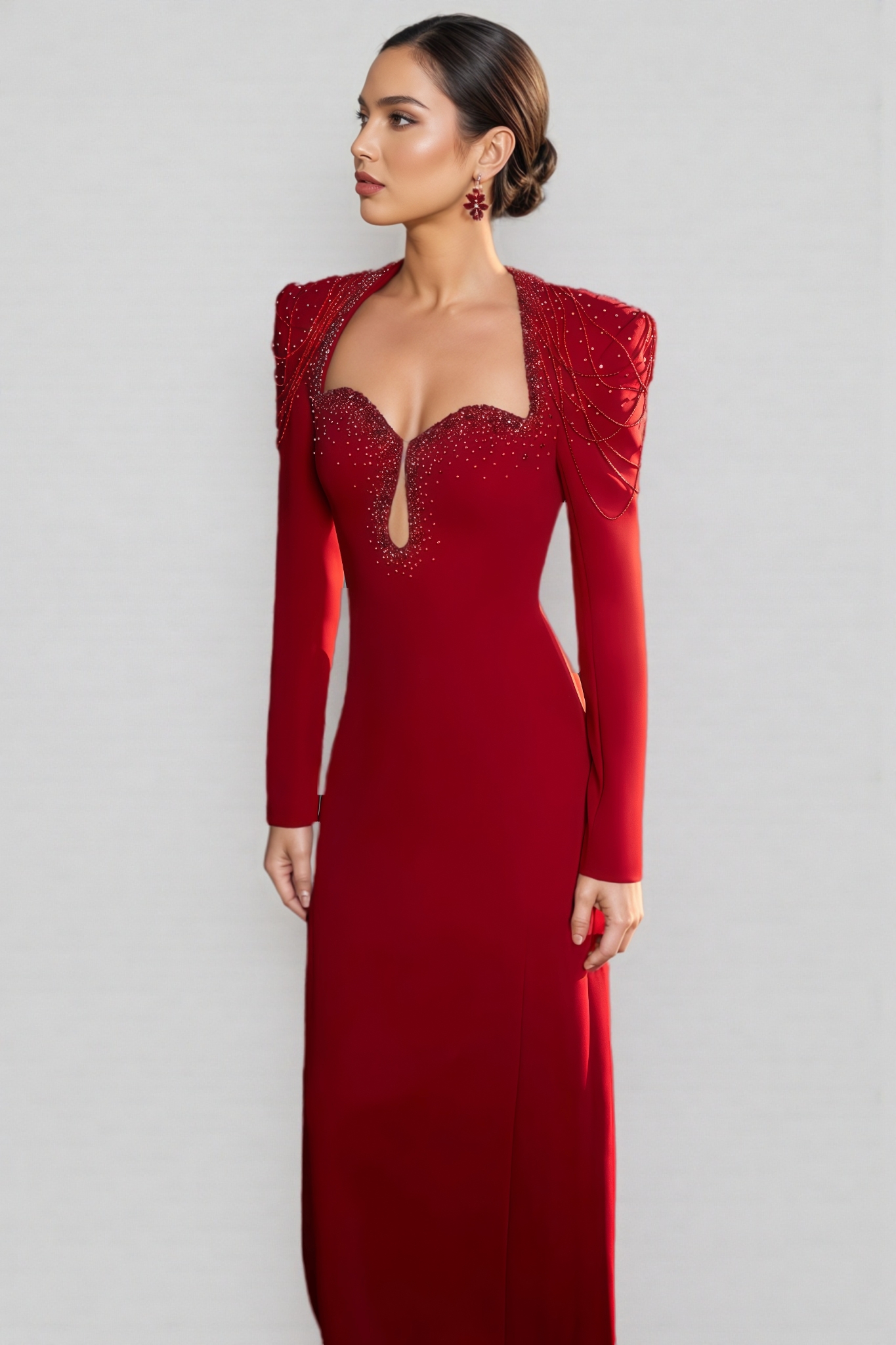 Orinlt Red Crystal Strings Cut-Out Maxi Dress