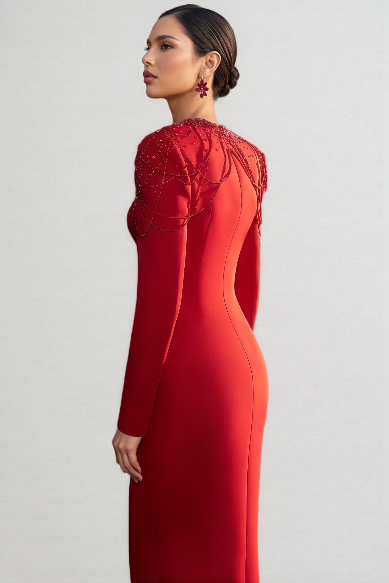 Orinlt Red Crystal Strings Cut-Out Maxi Dress