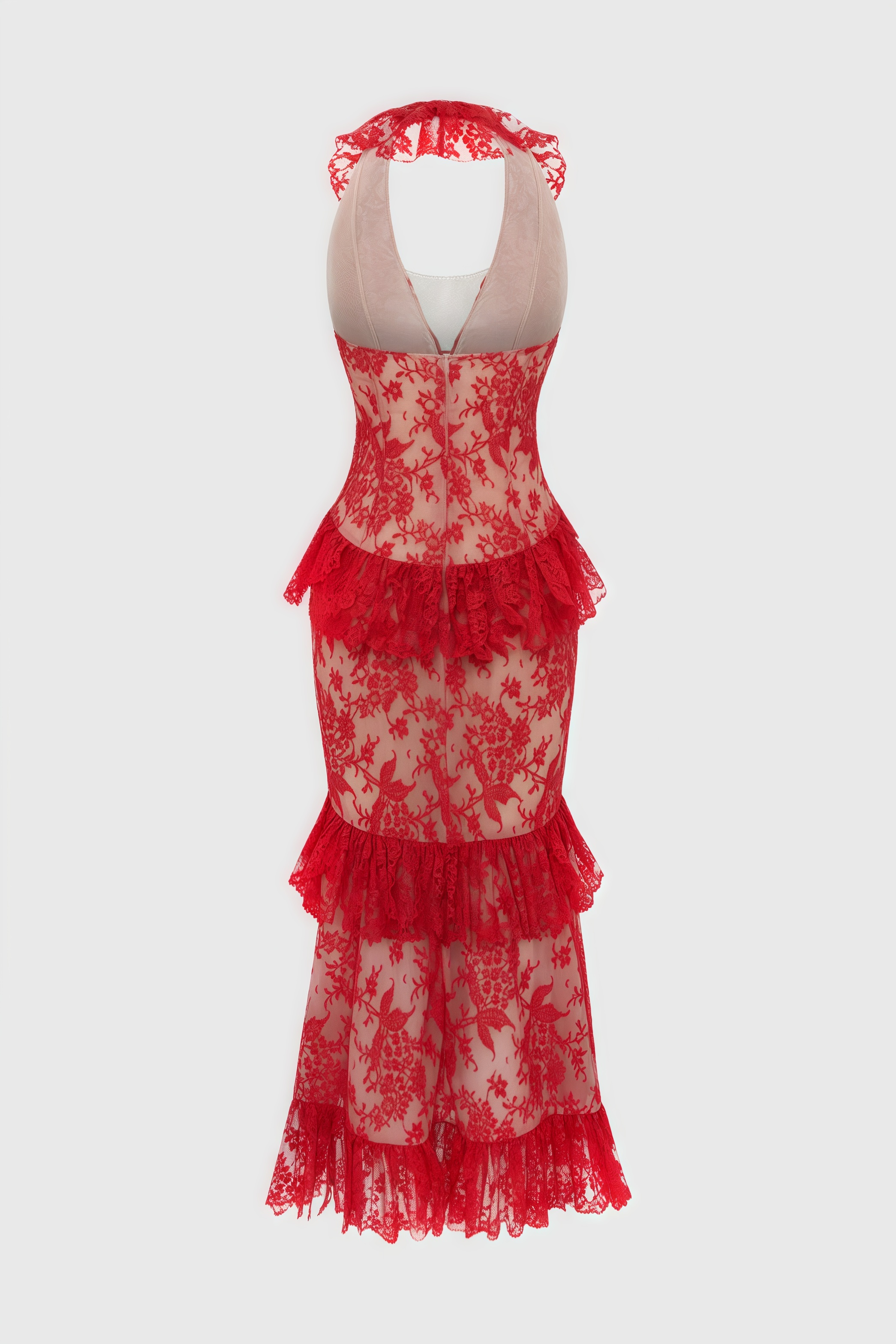 Gracd Backless Lace Ruffled Midi Dress