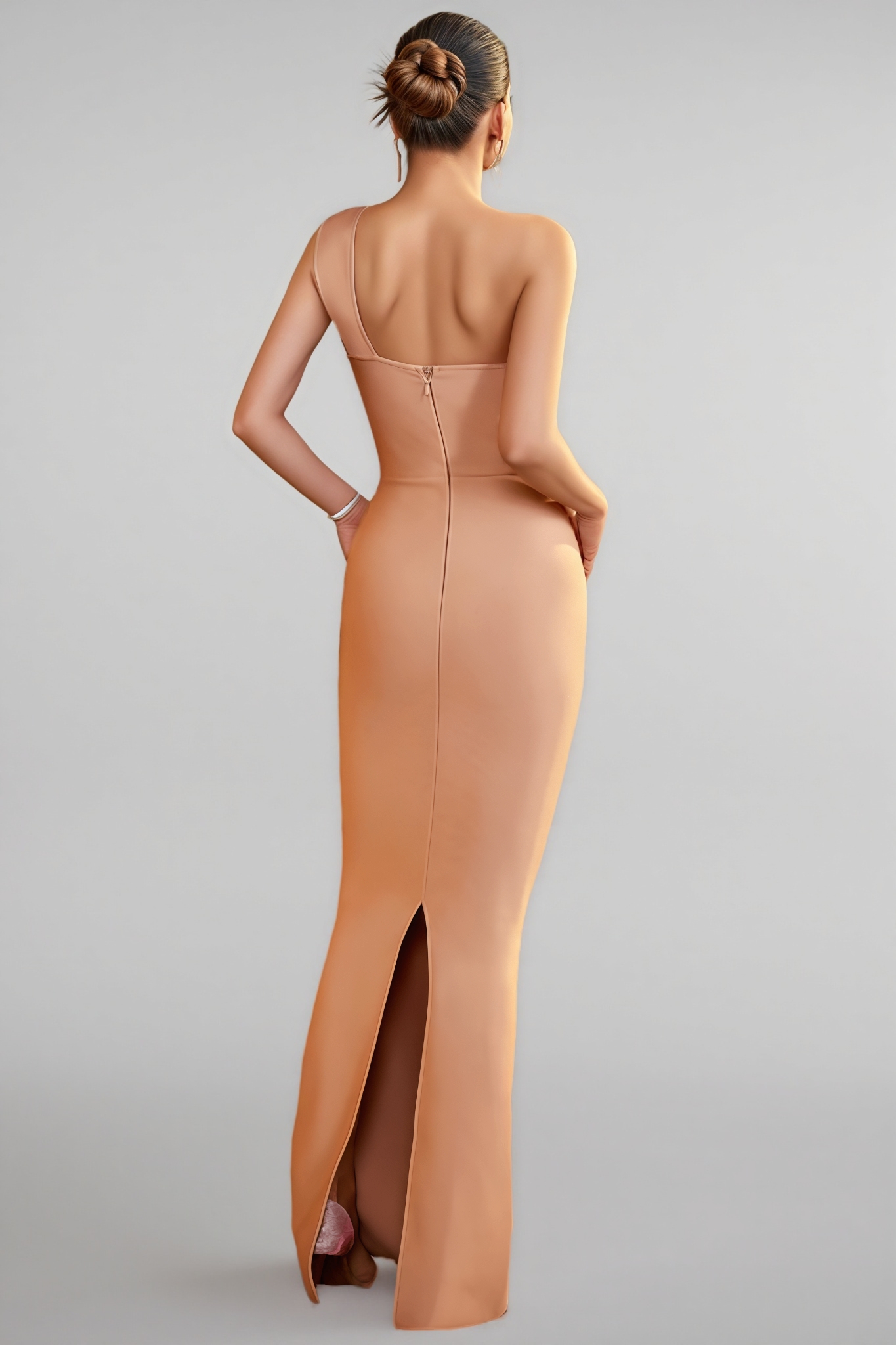 Yvelit One Shoulder Flower Bandage Maxi Dress