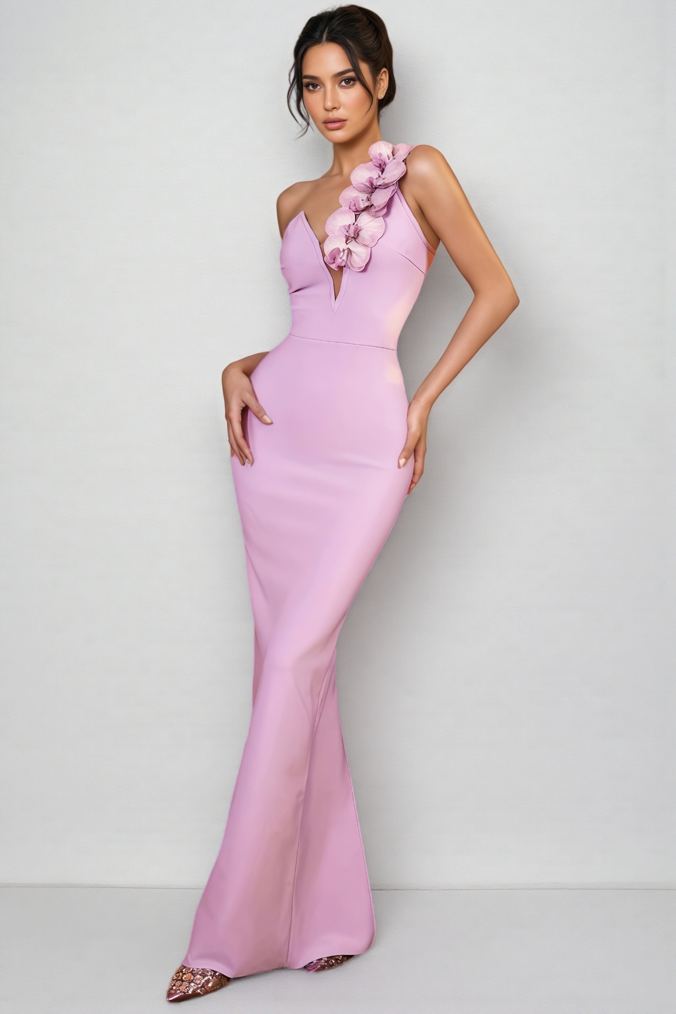 Zayrk Purple Flower Bandage Maxi Dress