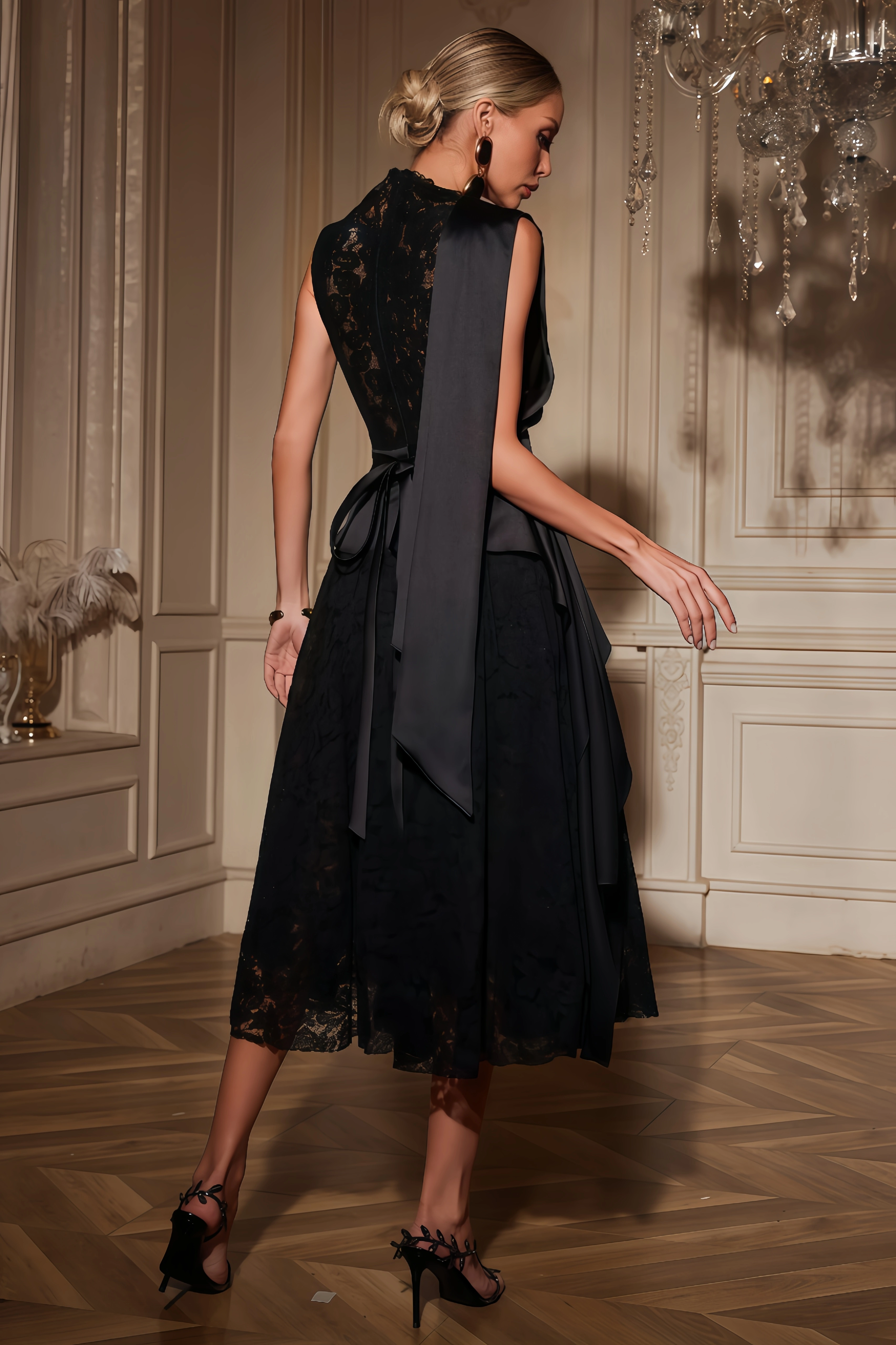 Zoey Lace Draped Midi Dress