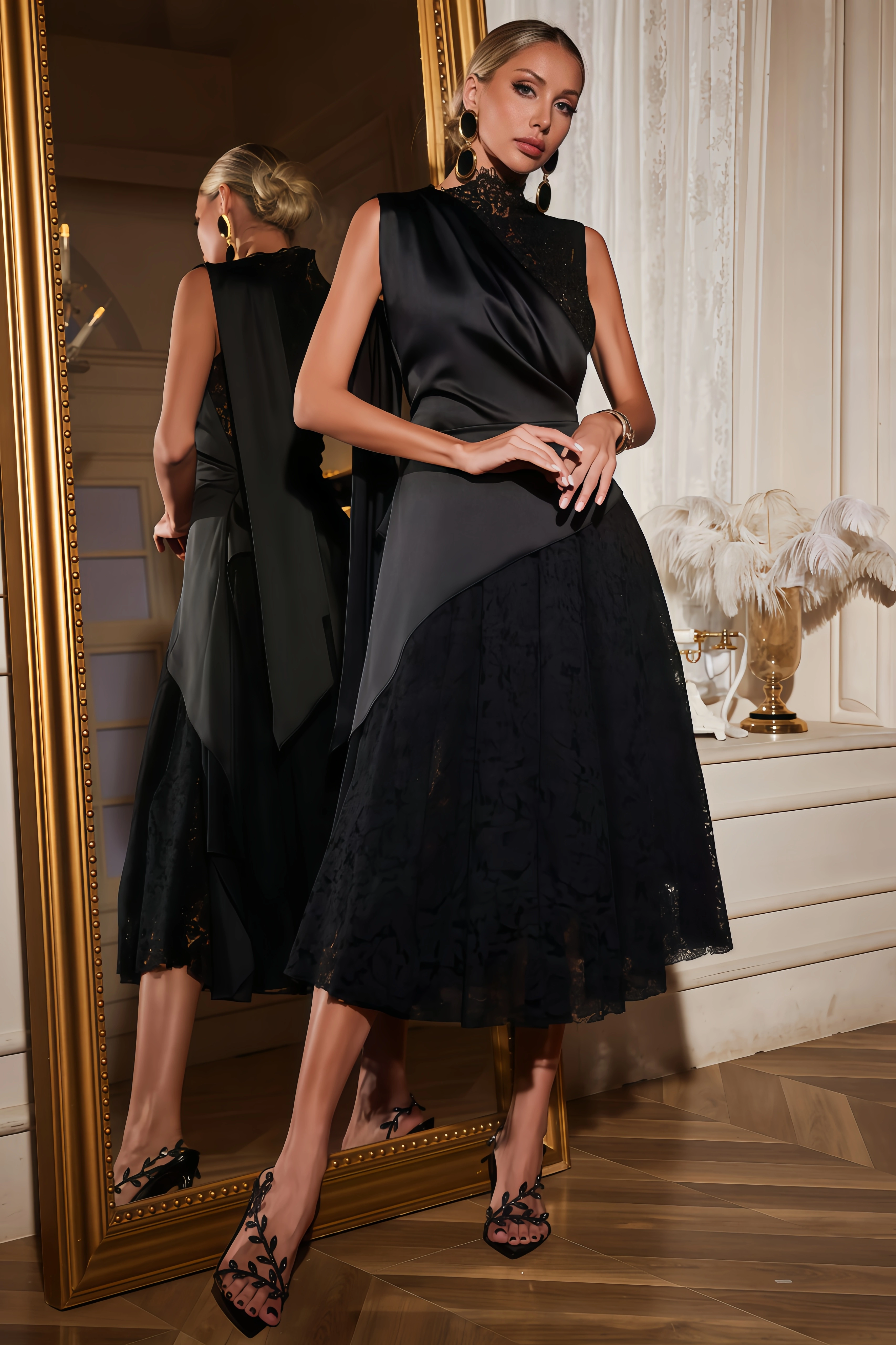 Zoey Lace Draped Midi Dress