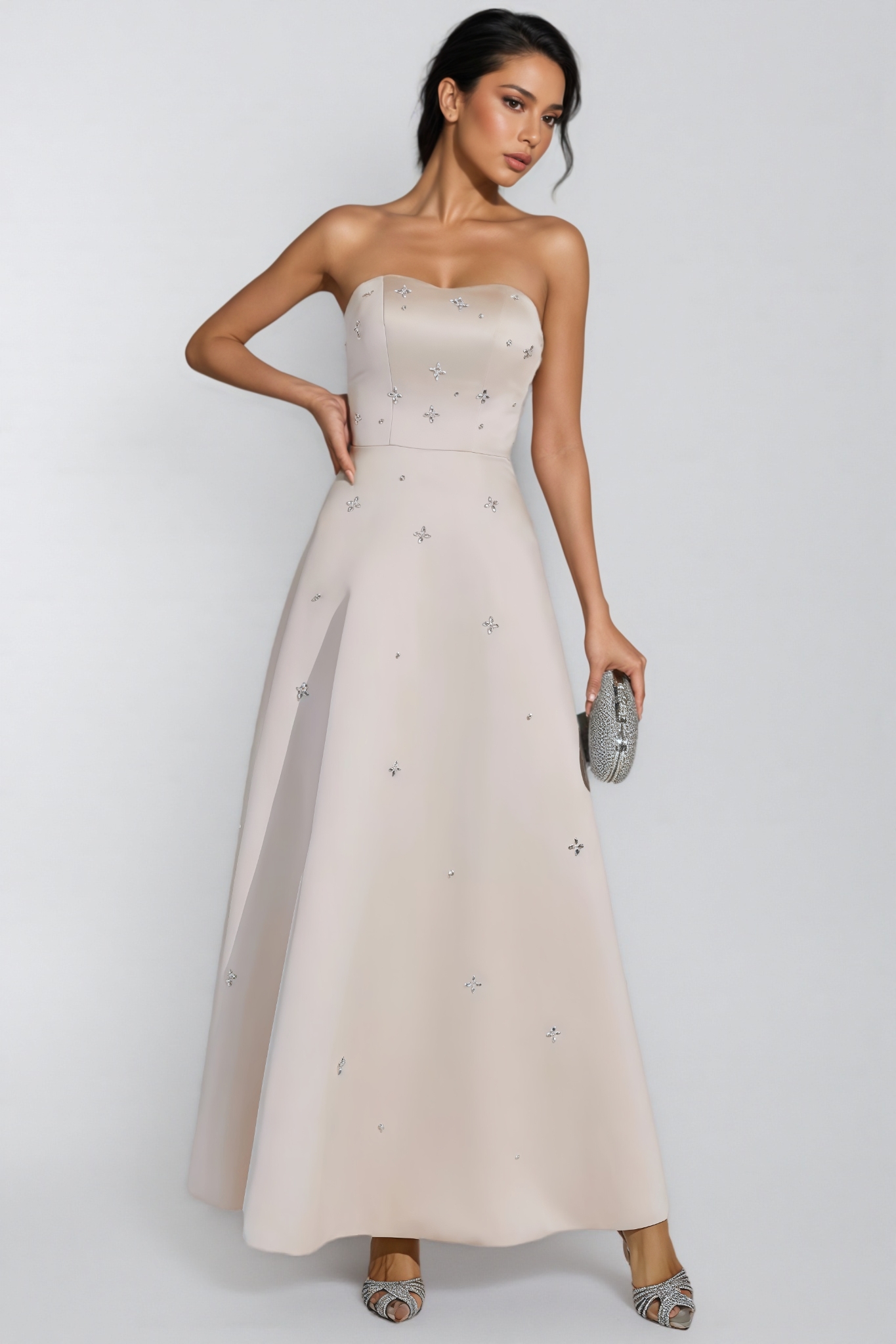 Davin Champagne Off-shoulder Maxi Dress